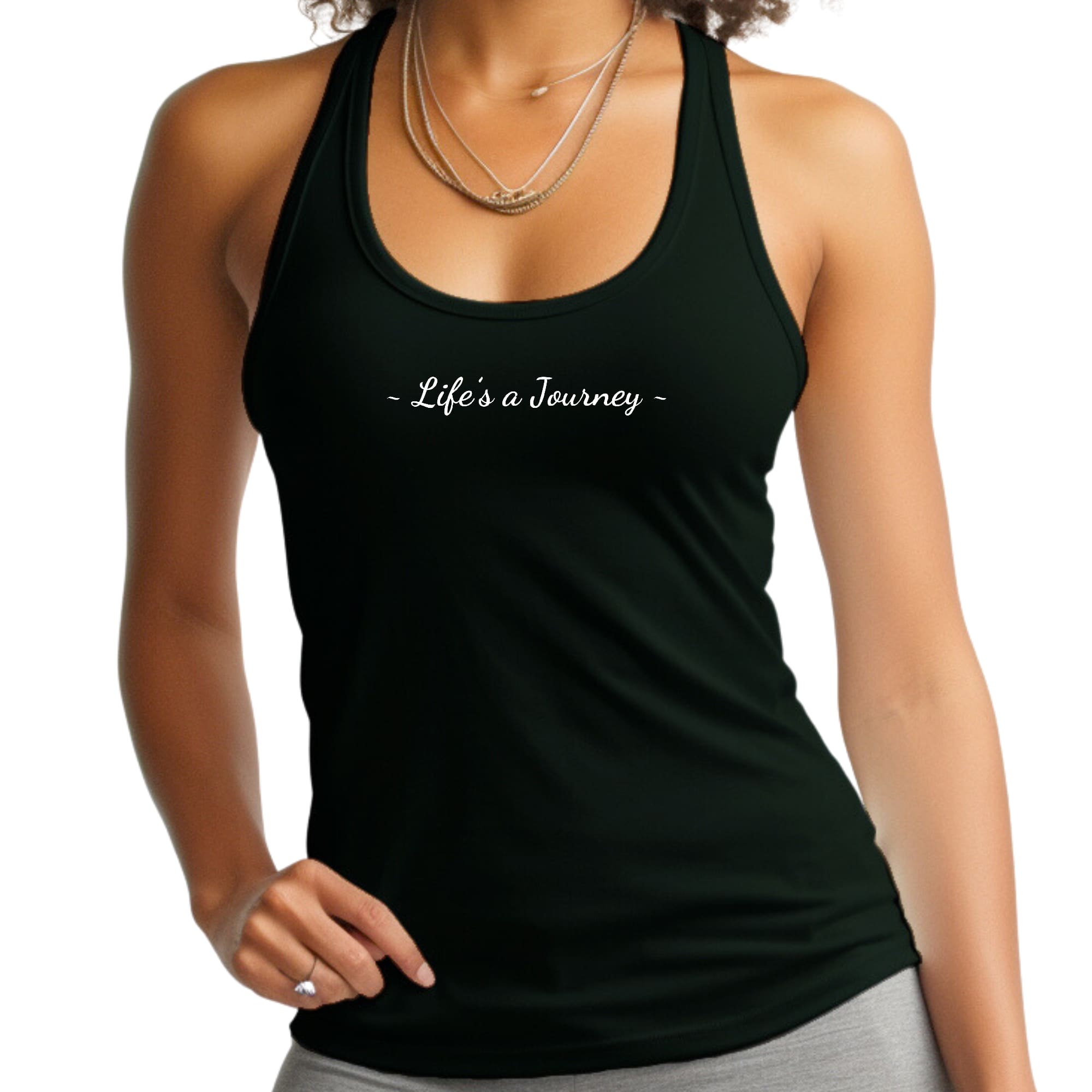 Womens Fitness Tank Top Graphic T-shirt Life’s a Journey White Print