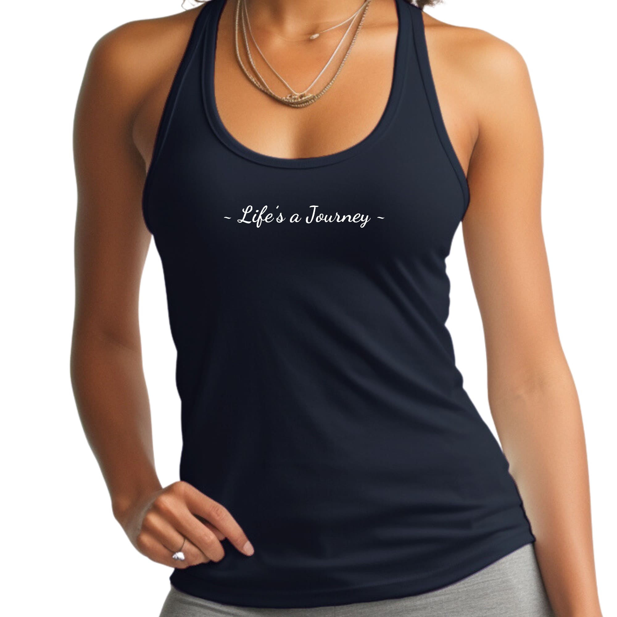 Womens Fitness Tank Top Graphic T-shirt Life’s a Journey White Print