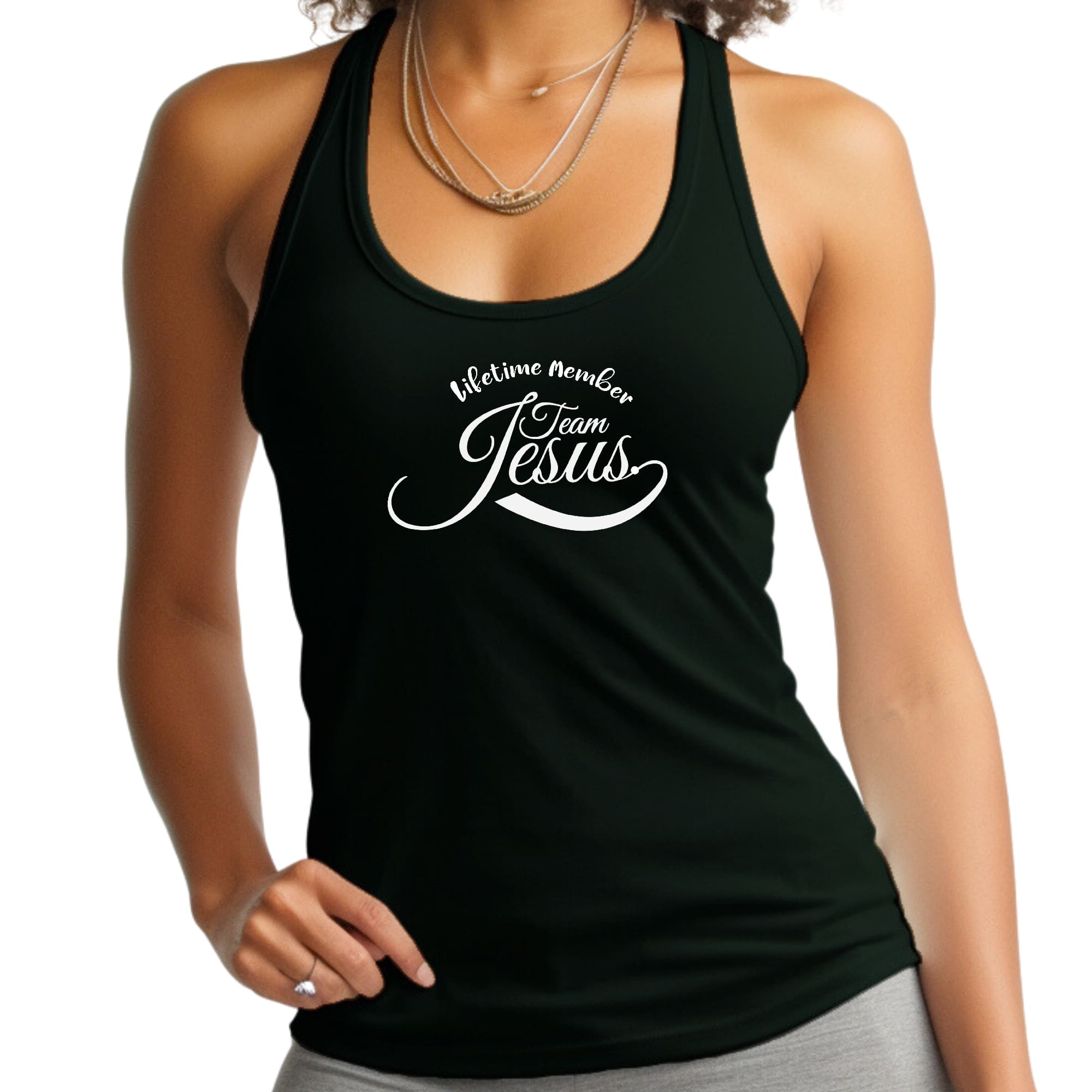 Womens Fitness Tank Top Graphic T-shirt Lifetime Member Team Jesus