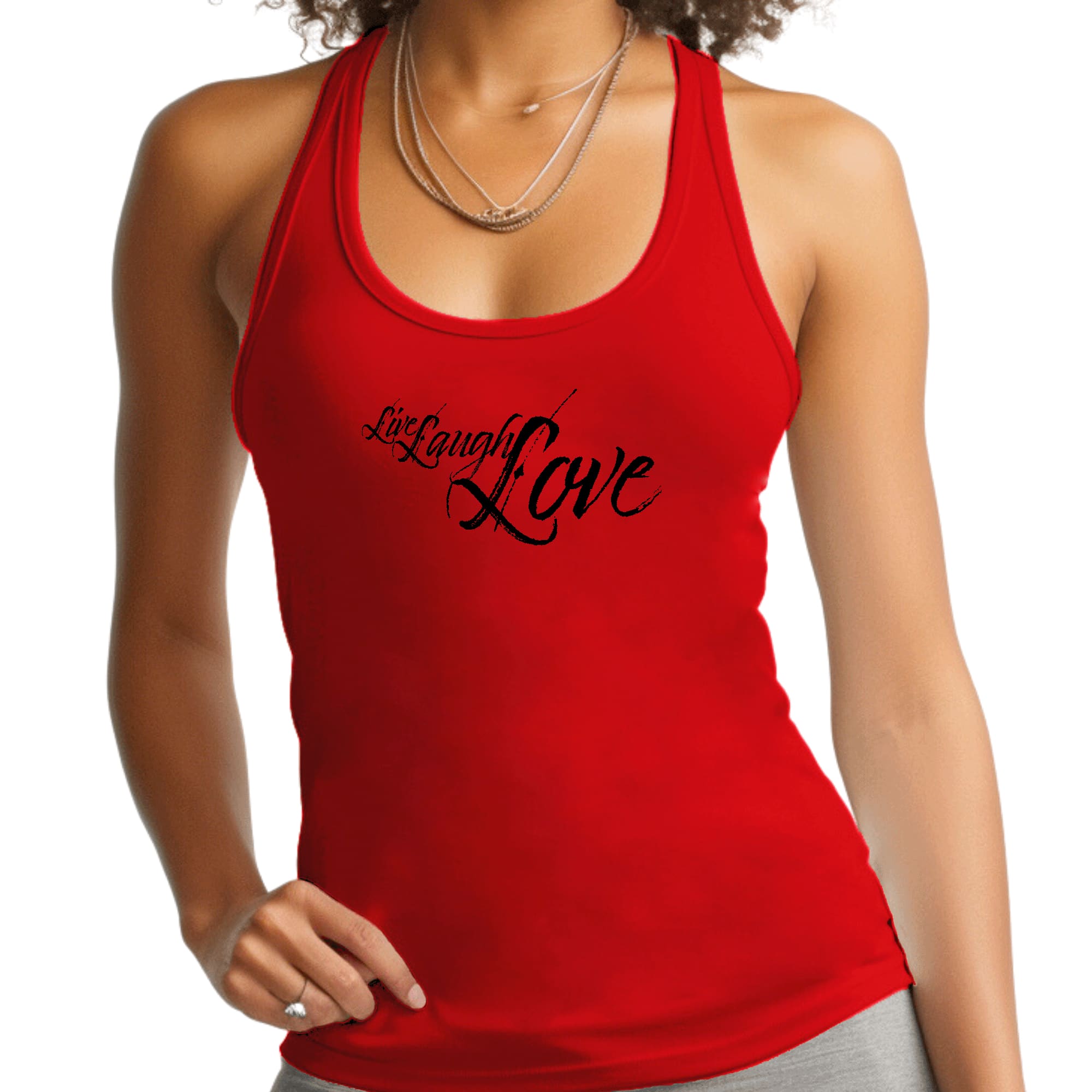 Womens Fitness Tank Top Graphic T-shirt - Live Laugh Love Black