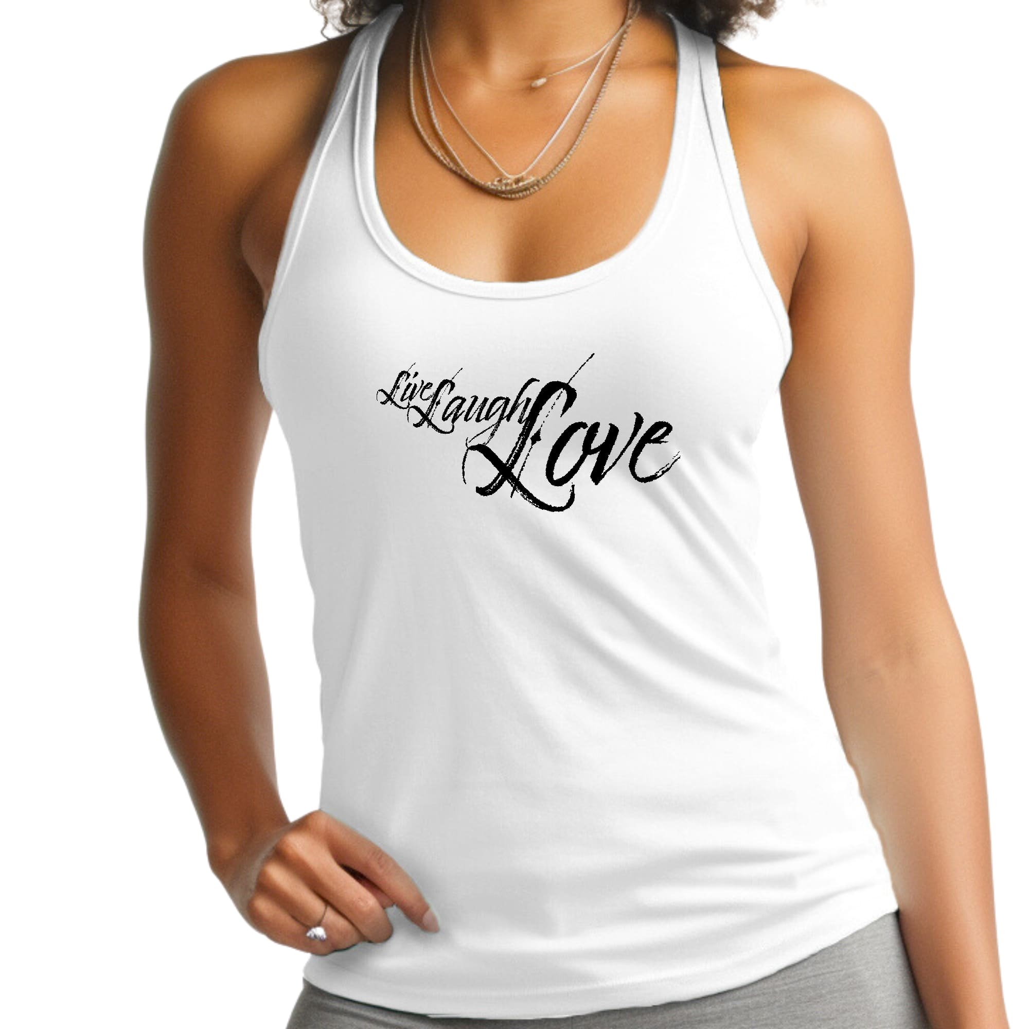 Womens Fitness Tank Top Graphic T-shirt - Live Laugh Love Black