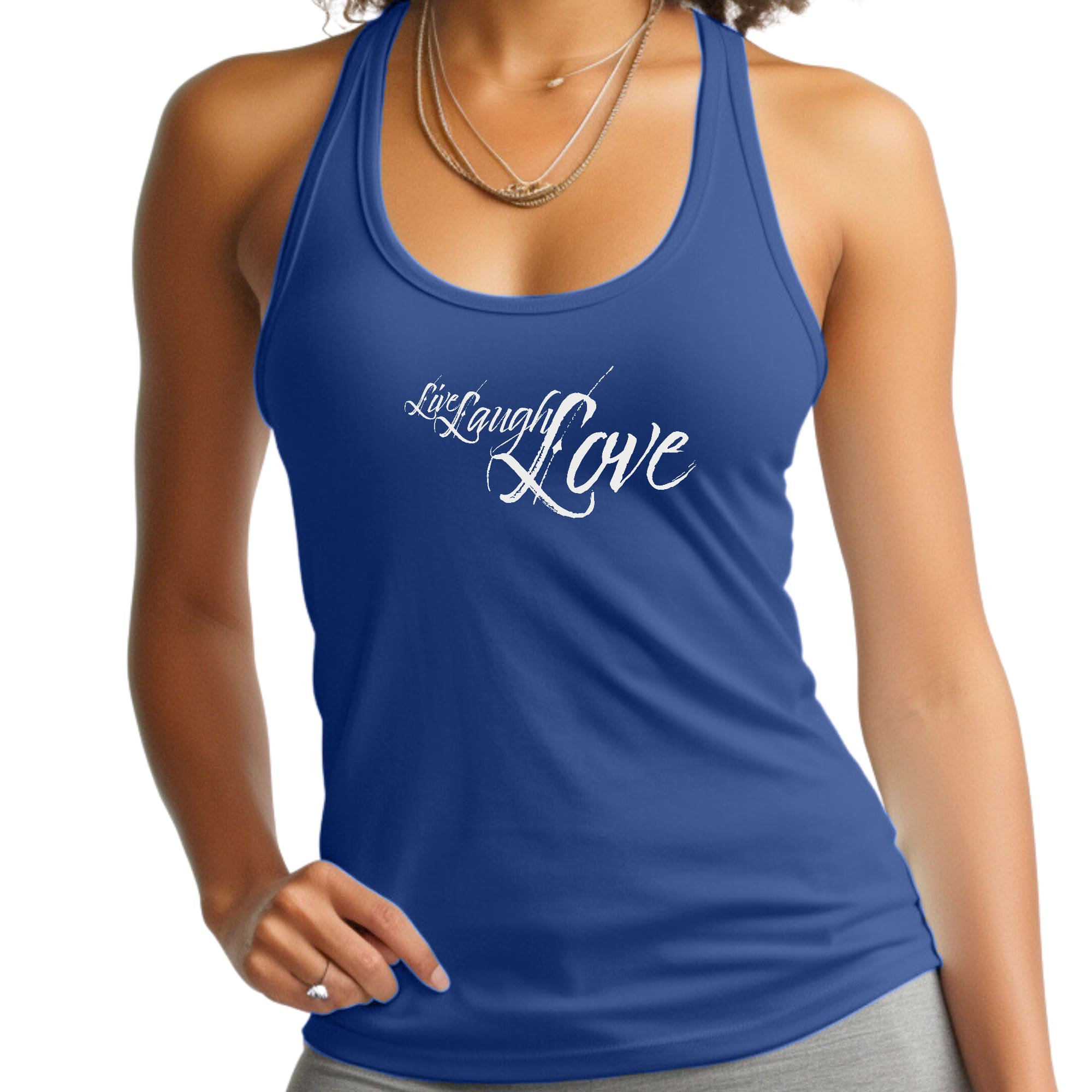 Womens Fitness Tank Top Graphic T-shirt Live Laugh Love Light Grey
