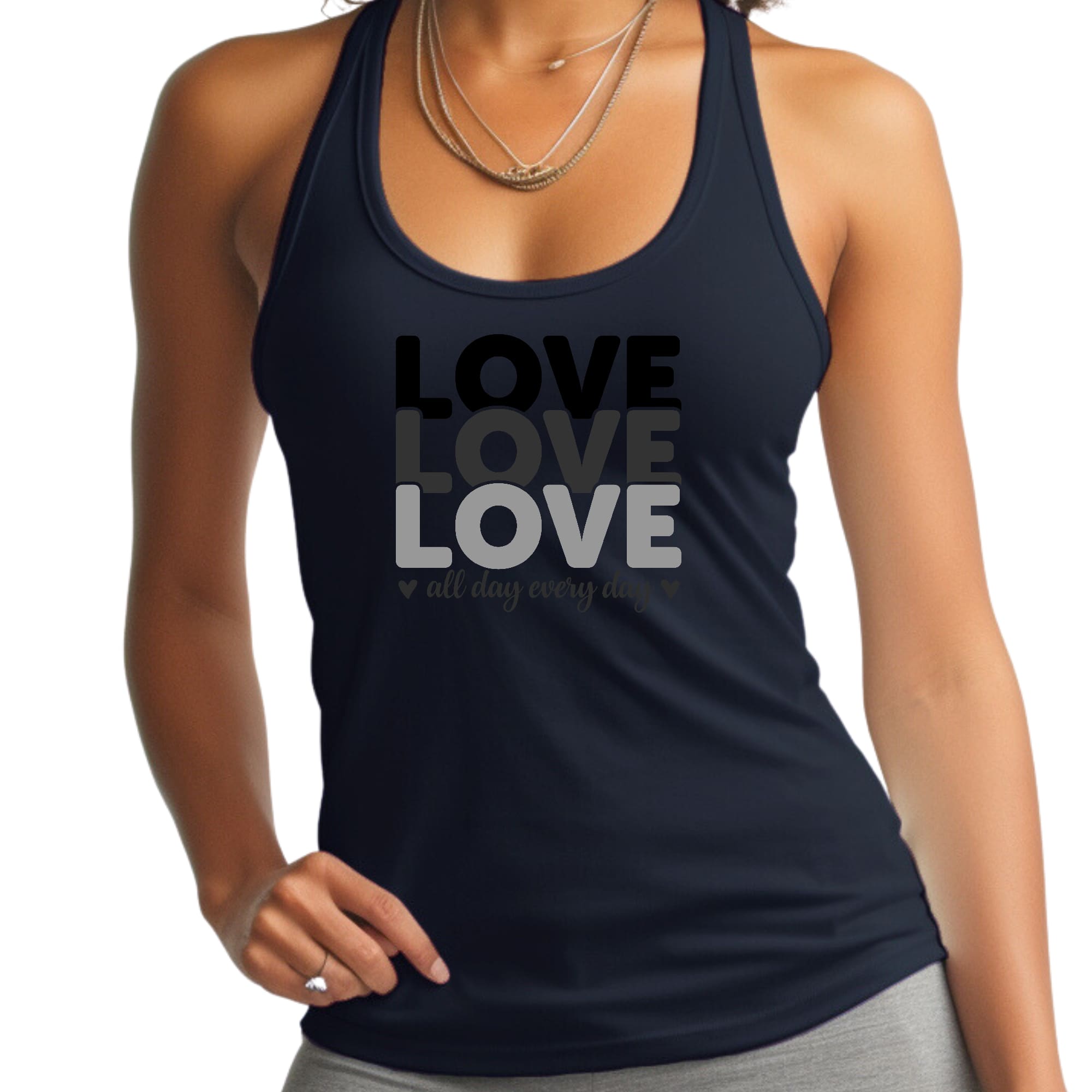Womens Fitness Tank Top Graphic T-shirt Love All Day Every Day Black