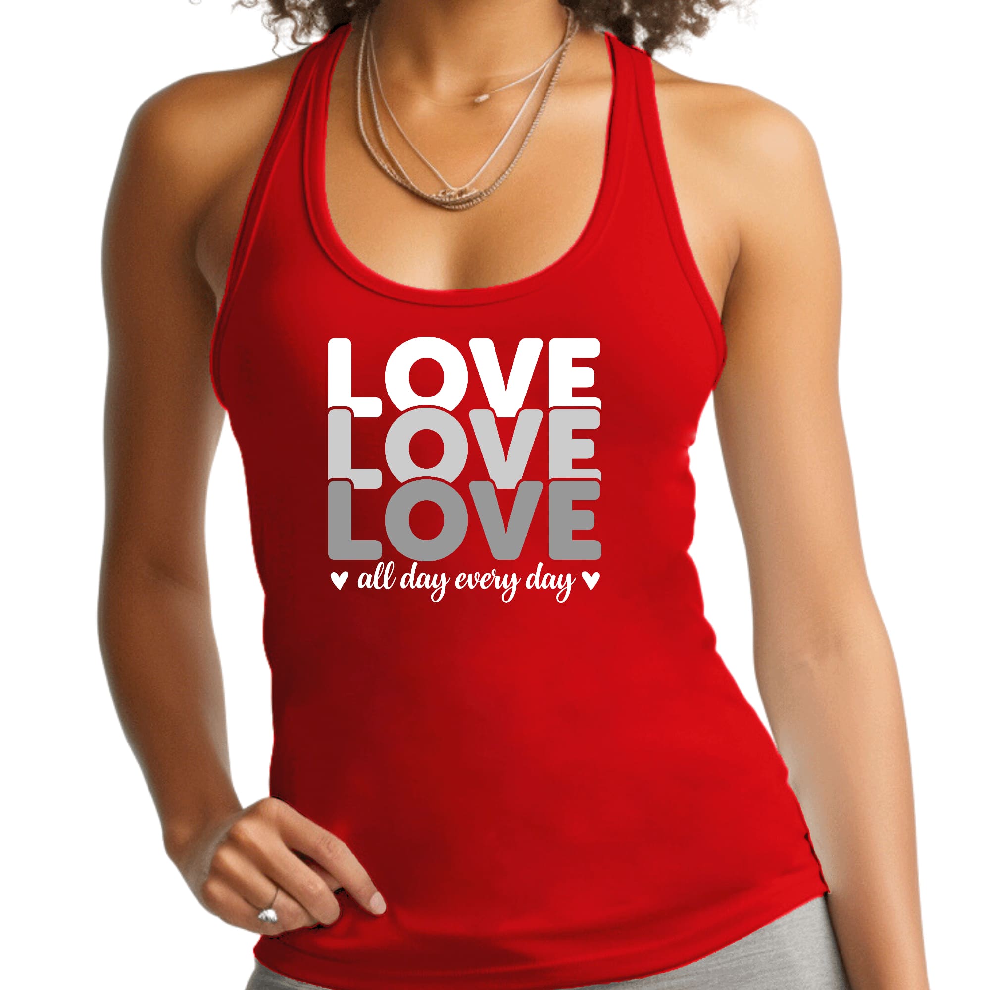Womens Fitness Tank Top Graphic T-shirt Love All Day Every Day White