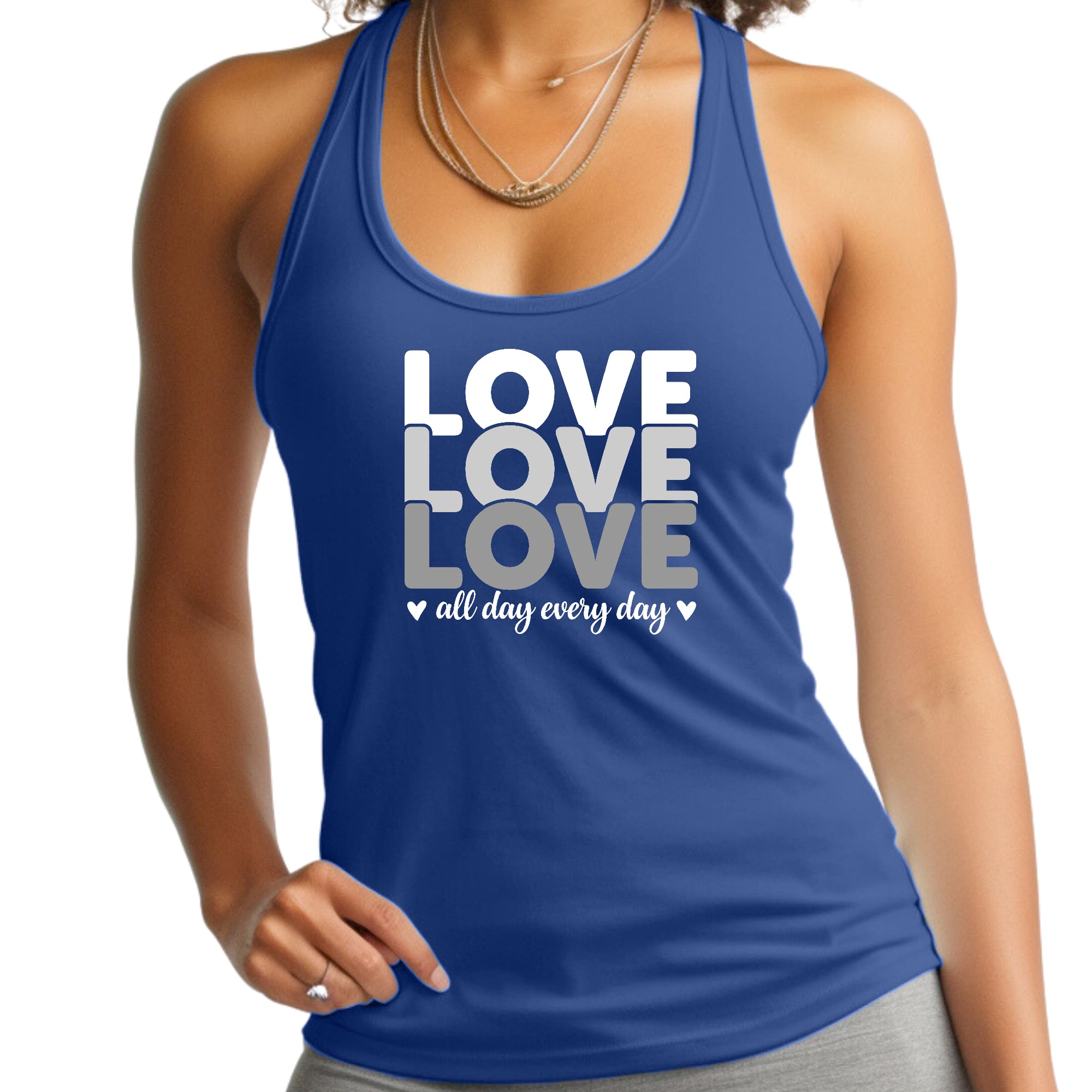 Womens Fitness Tank Top Graphic T-shirt Love All Day Every Day White