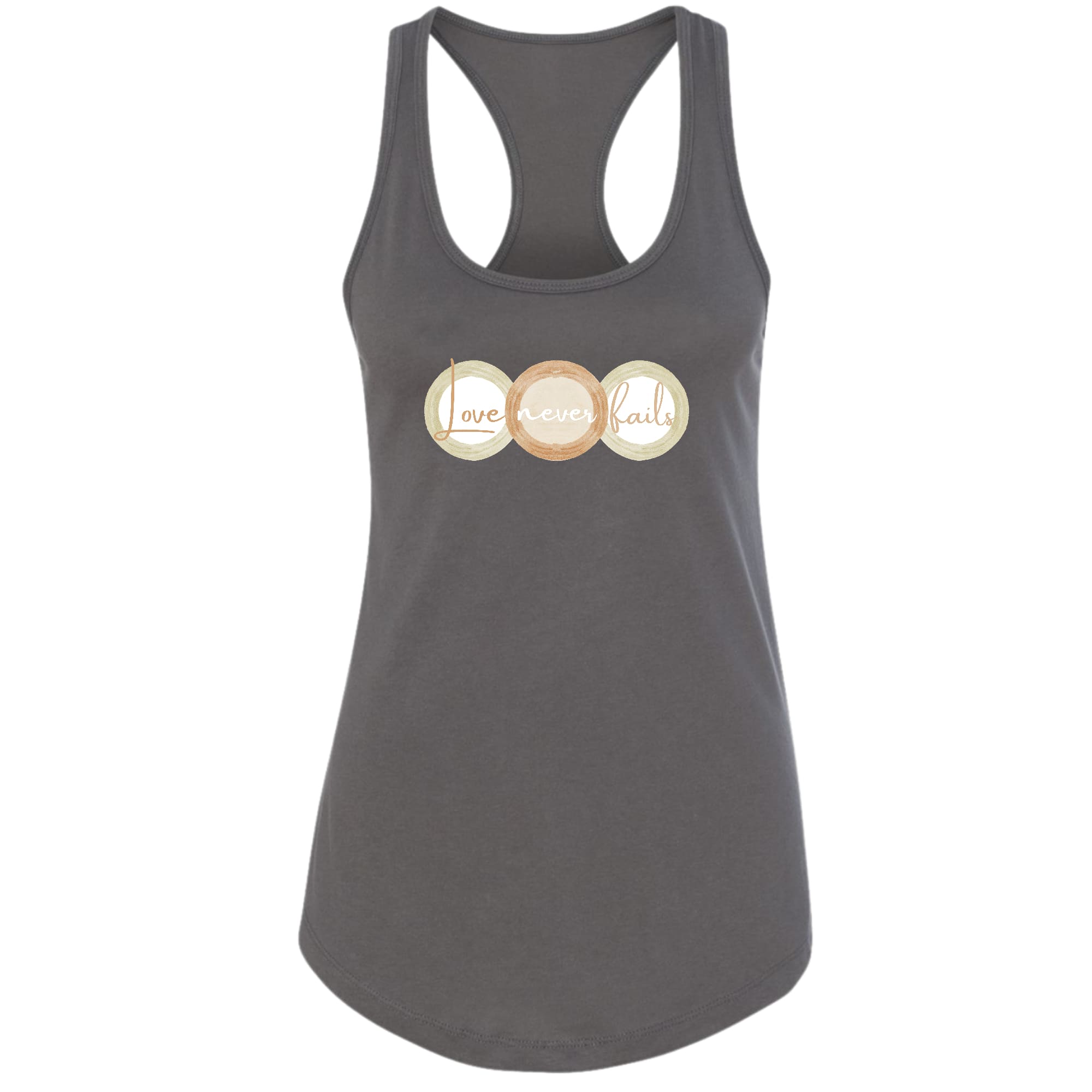 Womens Fitness Tank Top Graphic T-shirt - Love Never Fails - Pastel