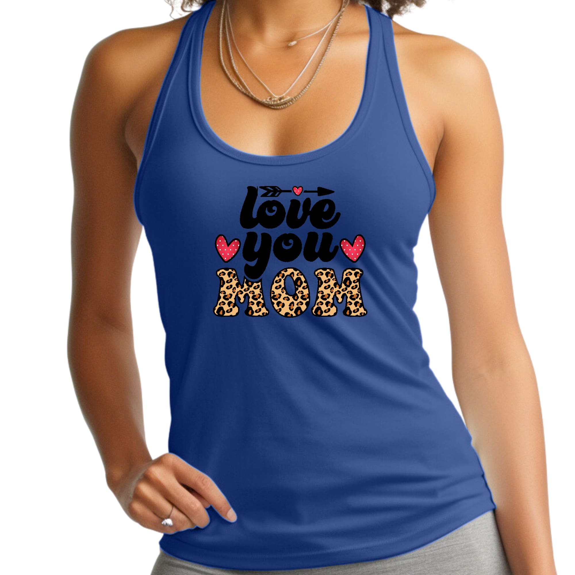 Womens Fitness Tank Top Graphic T-shirt - Love you Mom Leopard Print