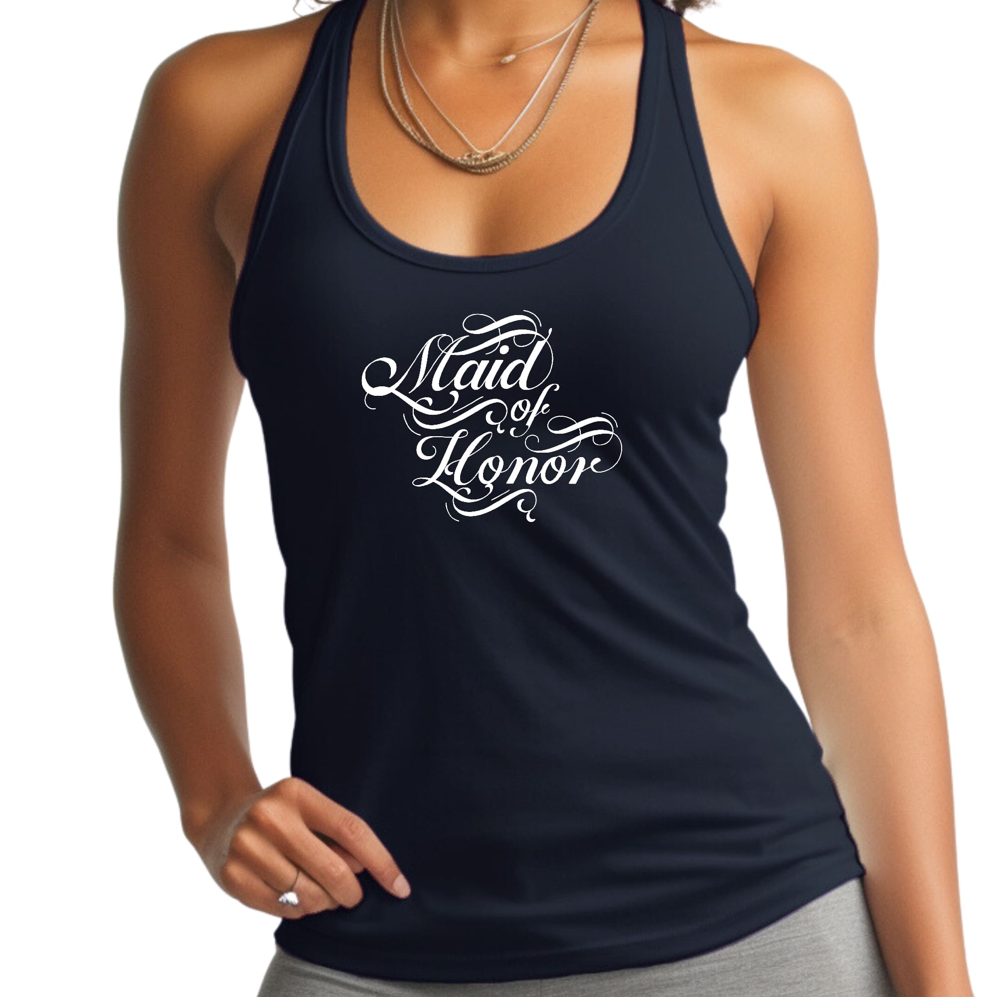 Womens Fitness Tank Top Graphic T-shirt Maid of Honor - Wedding Bridal