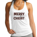 Womens Fitness Tank Top Graphic T-shirt - Merry with Christ - Red