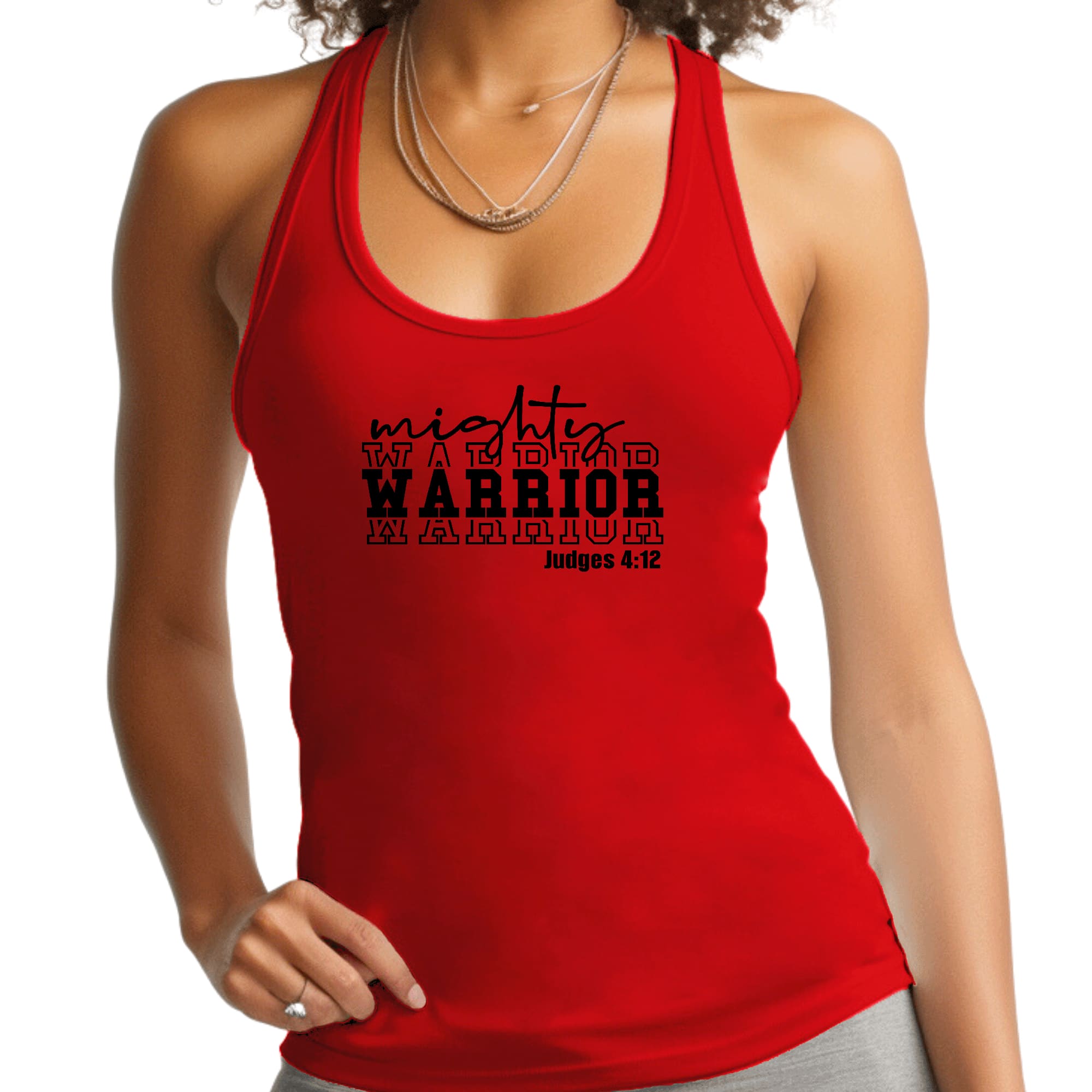 Womens Fitness Tank Top Graphic T-shirt - Mighty Warrior Black