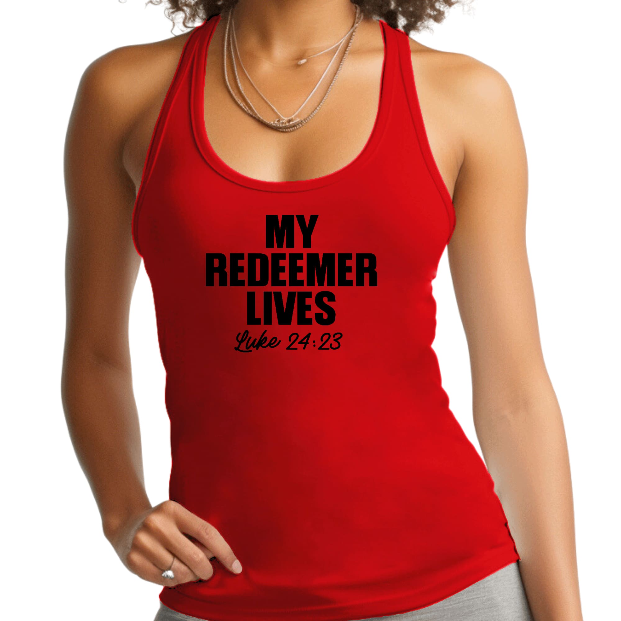Womens Fitness Tank Top Graphic T-shirt - my Redeemer Lives Print