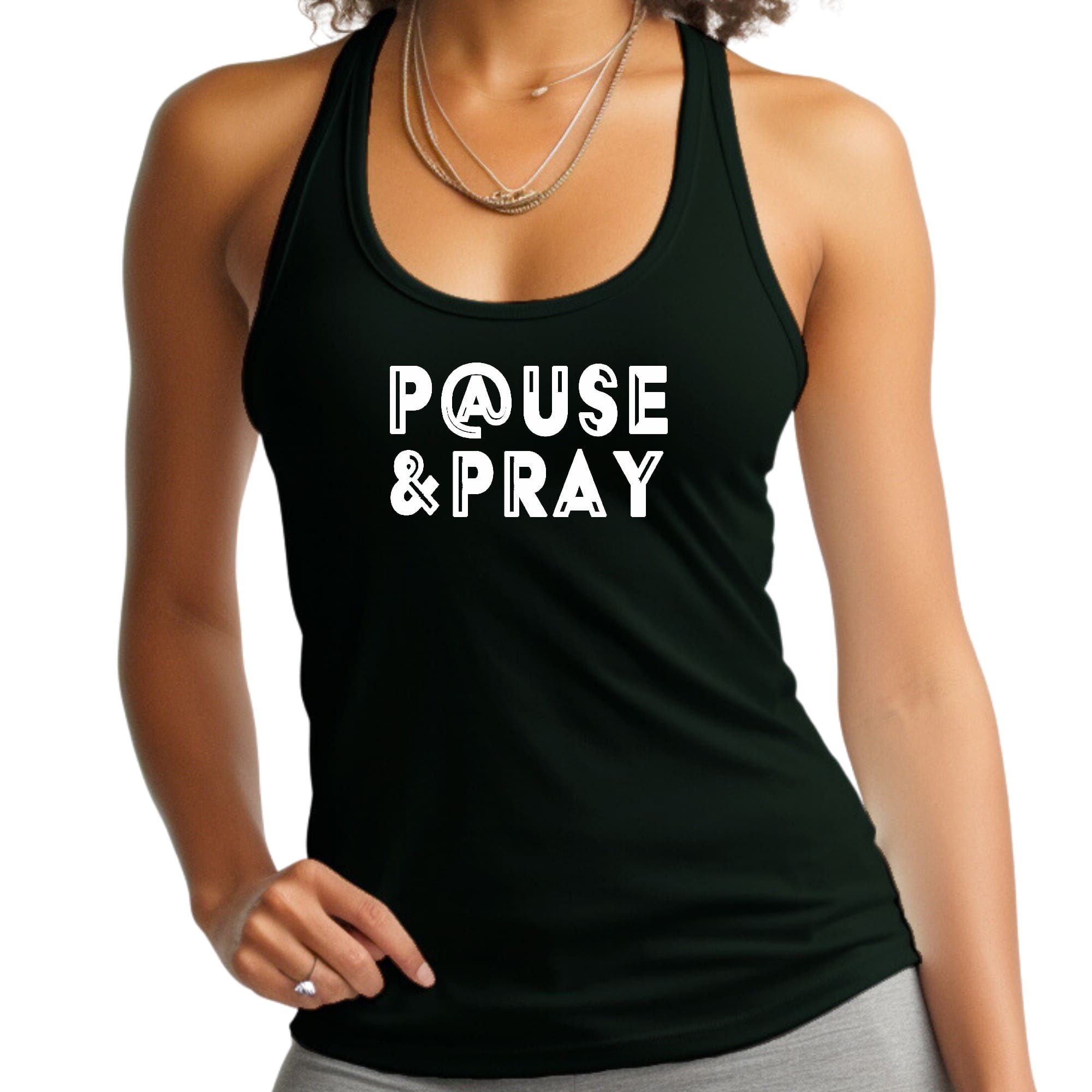 Womens Fitness Tank Top Graphic T-shirt Pause and Pray