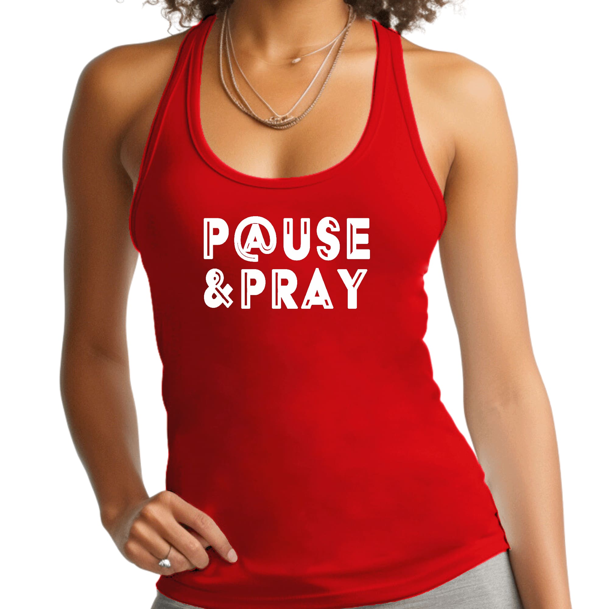 Womens Fitness Tank Top Graphic T-shirt Pause and Pray