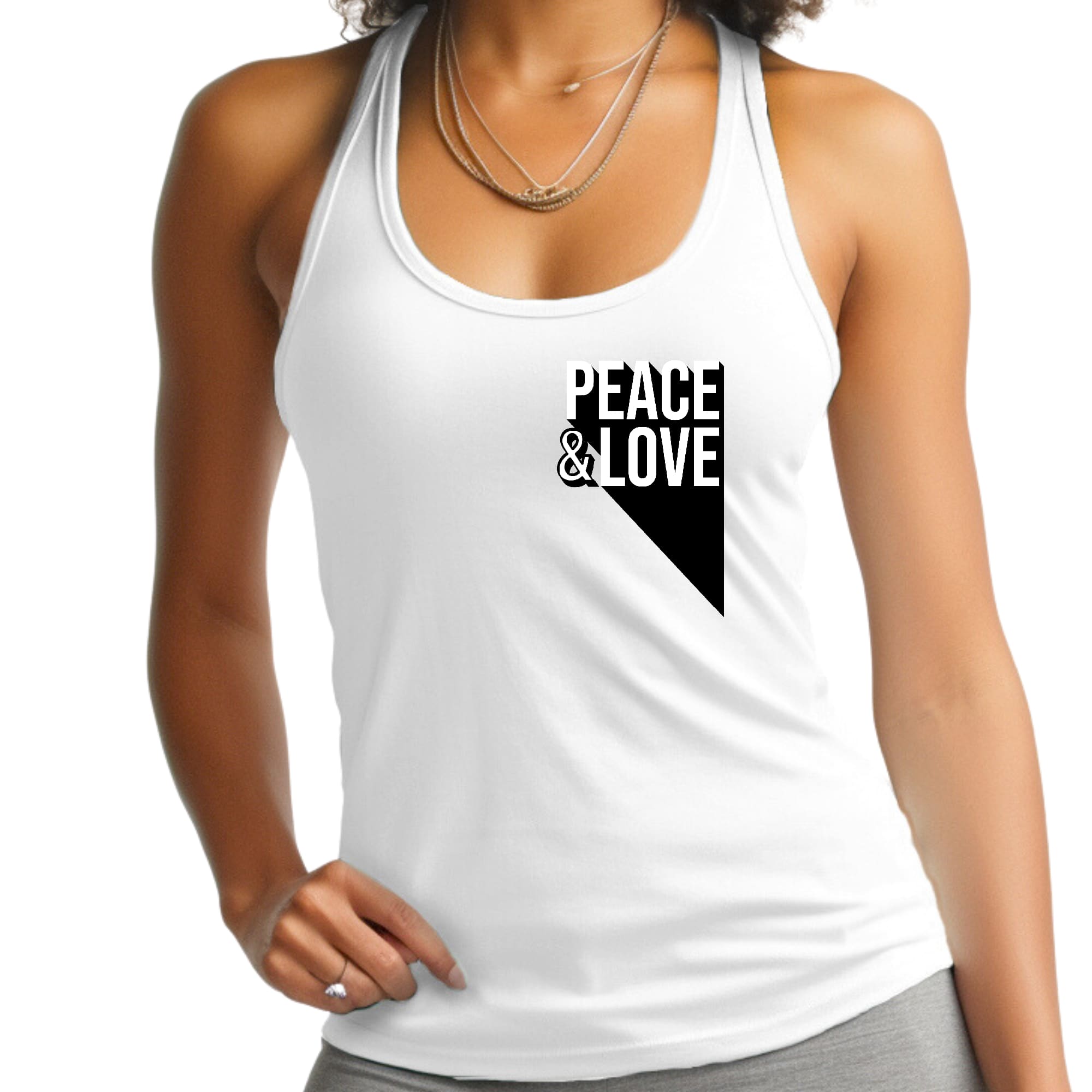 Womens Fitness Tank Top Graphic T-shirt - Peace and Love Print
