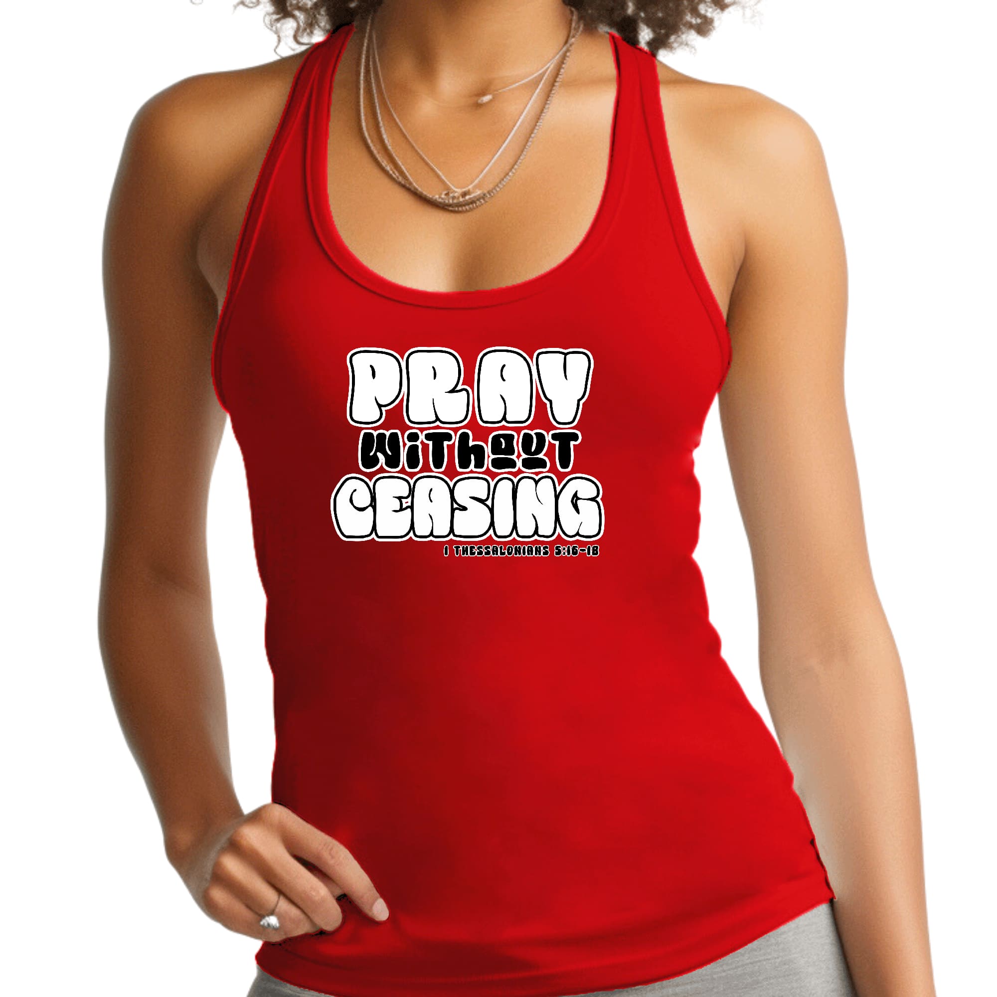 Womens Fitness Tank Top Graphic T-shirt - Pray Without Ceasing
