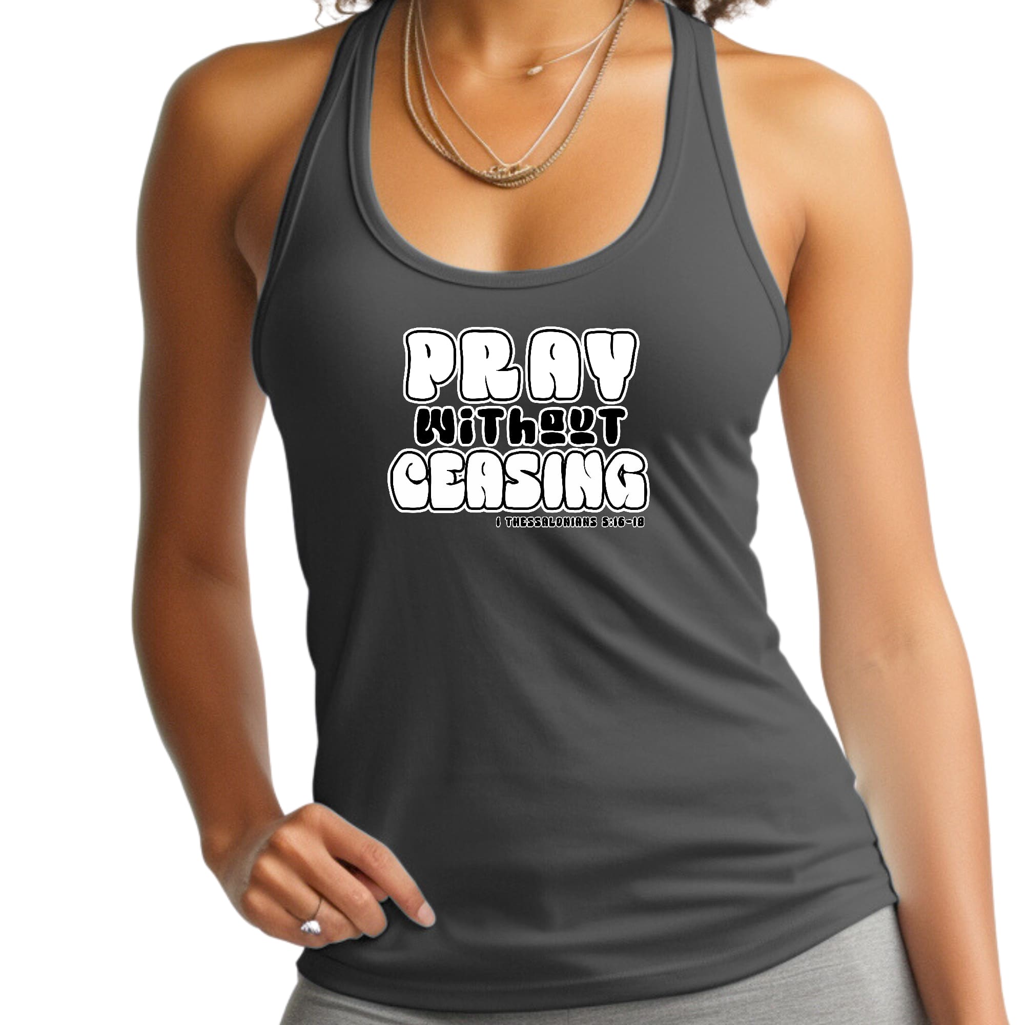 Womens Fitness Tank Top Graphic T-shirt - Pray Without Ceasing