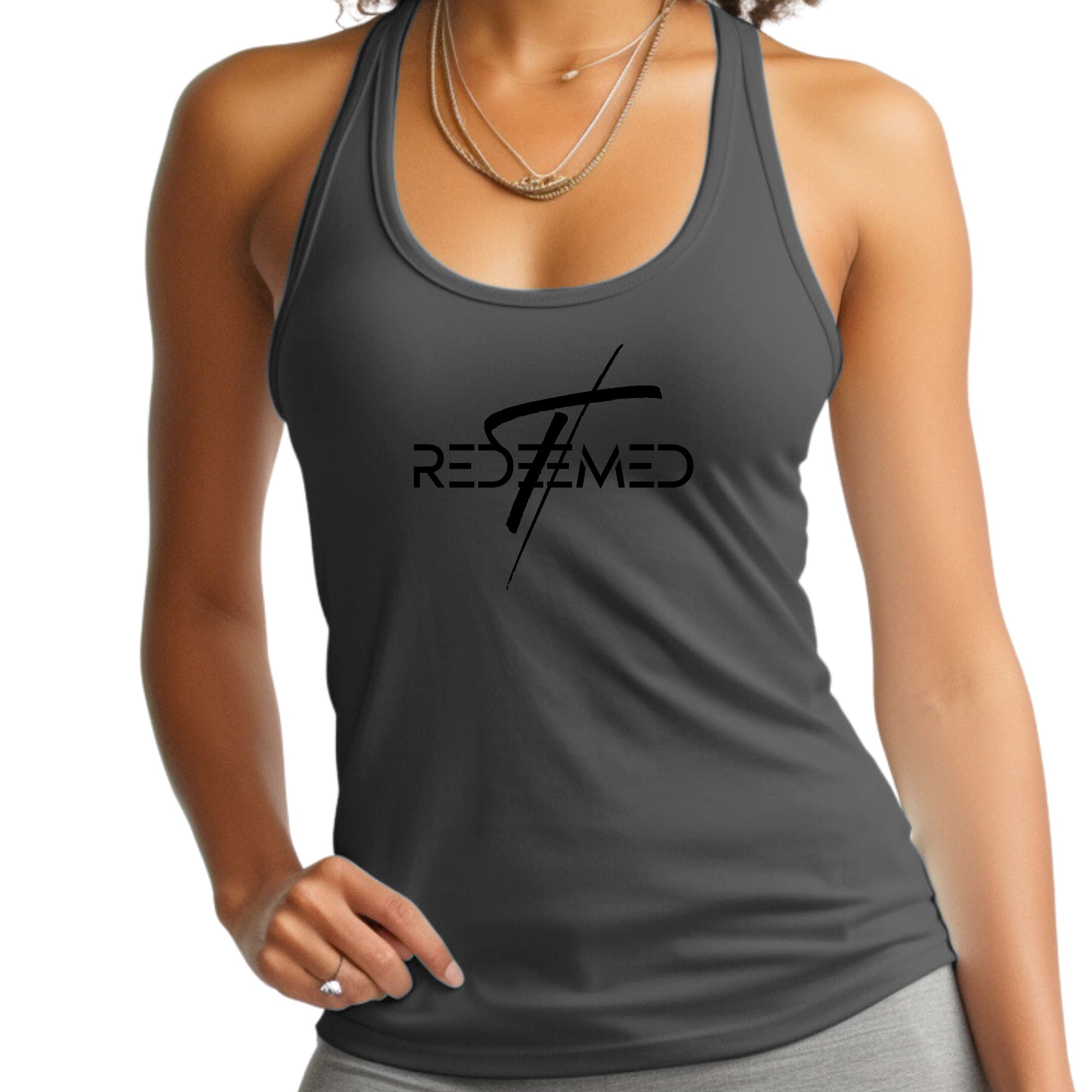 Womens Fitness Tank Top Graphic T-shirt - Redeemed Cross Black