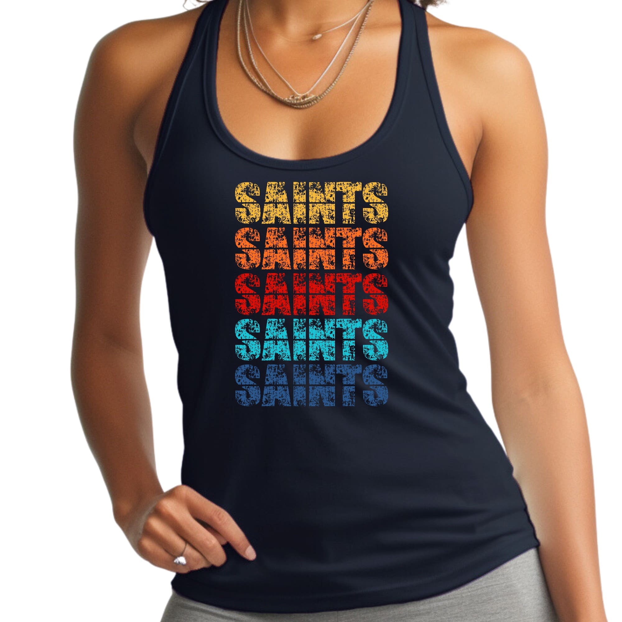 Womens Fitness Tank Top Graphic T-shirt - Saints Colorful Art