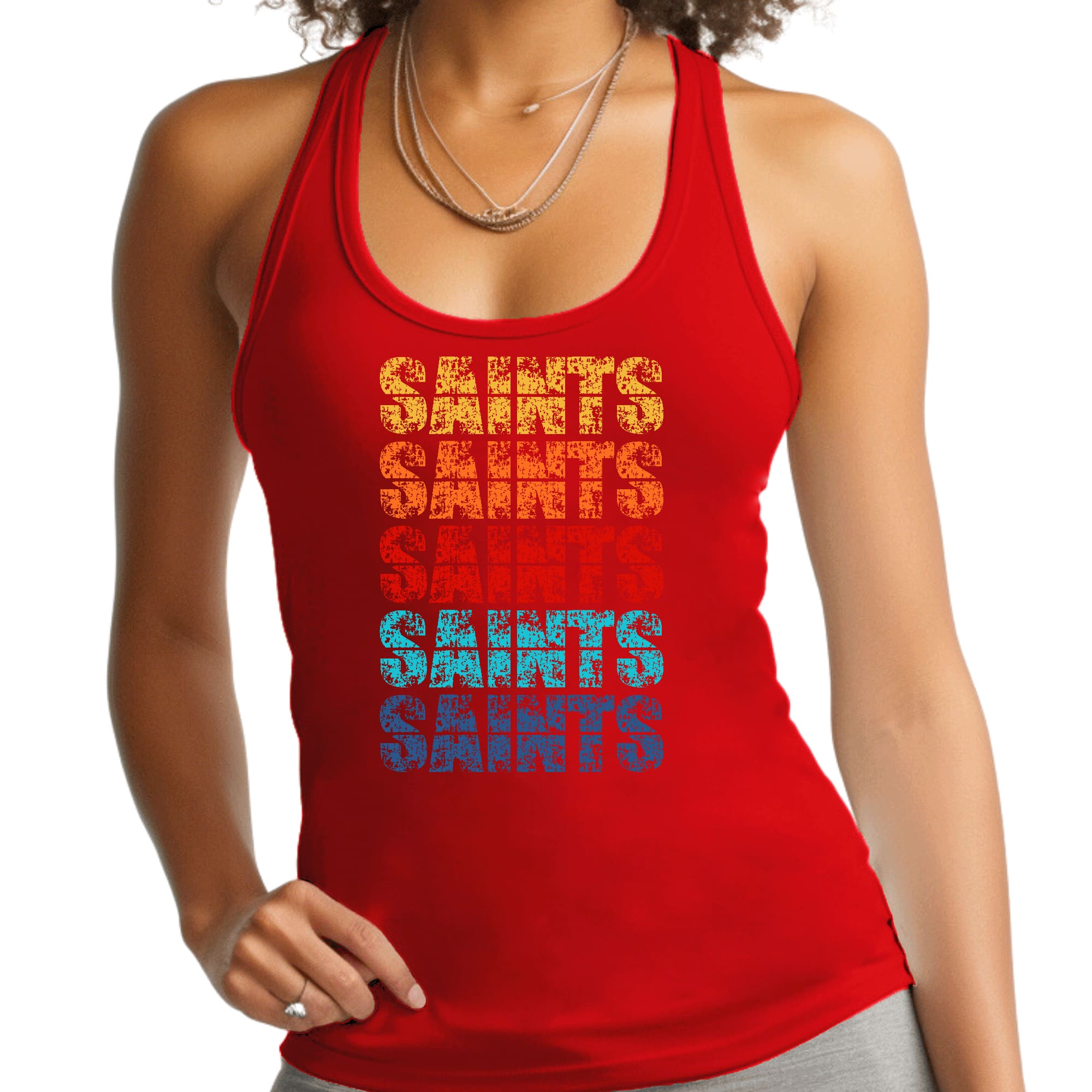 Womens Fitness Tank Top Graphic T-shirt - Saints Colorful Art