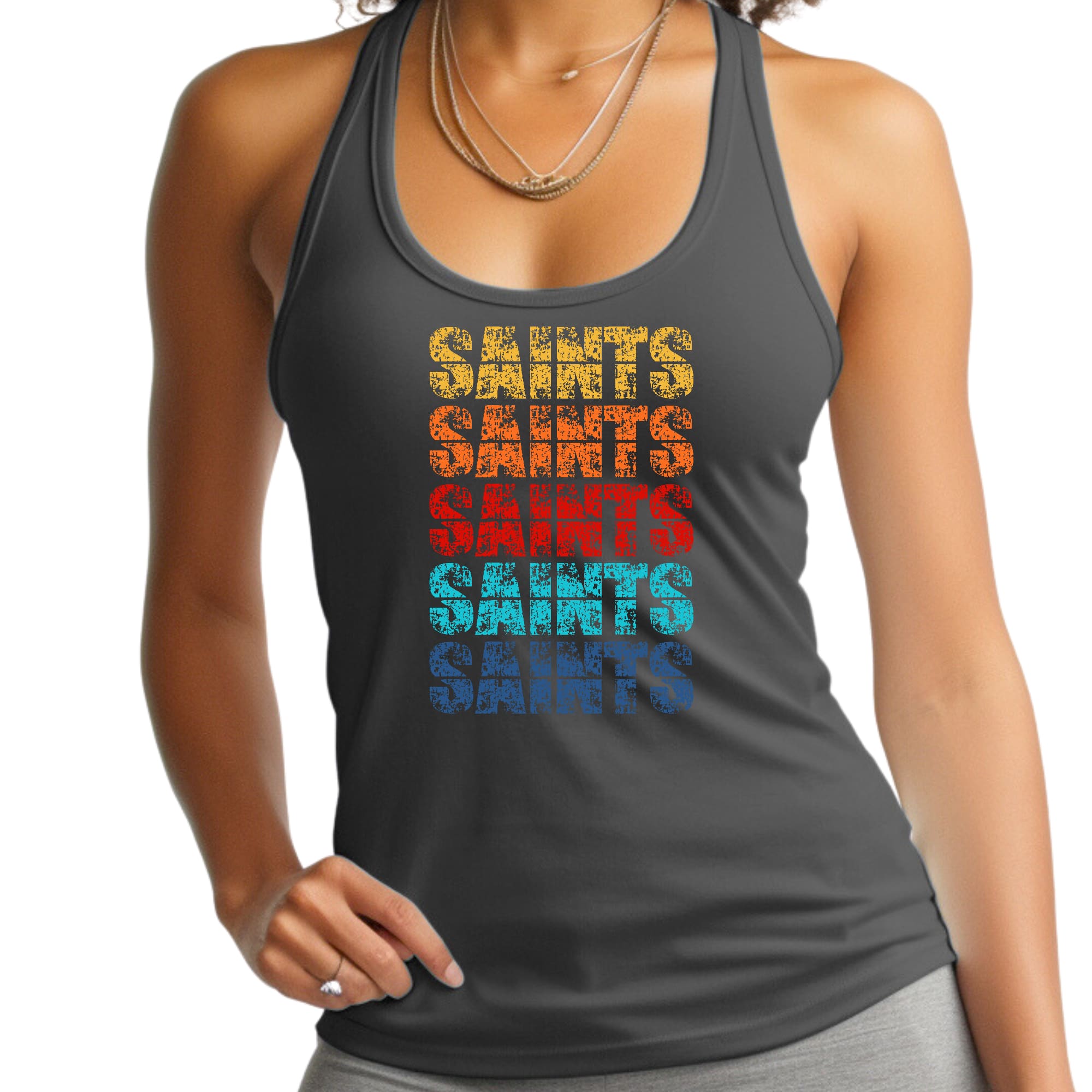 Womens Fitness Tank Top Graphic T-shirt - Saints Colorful Art