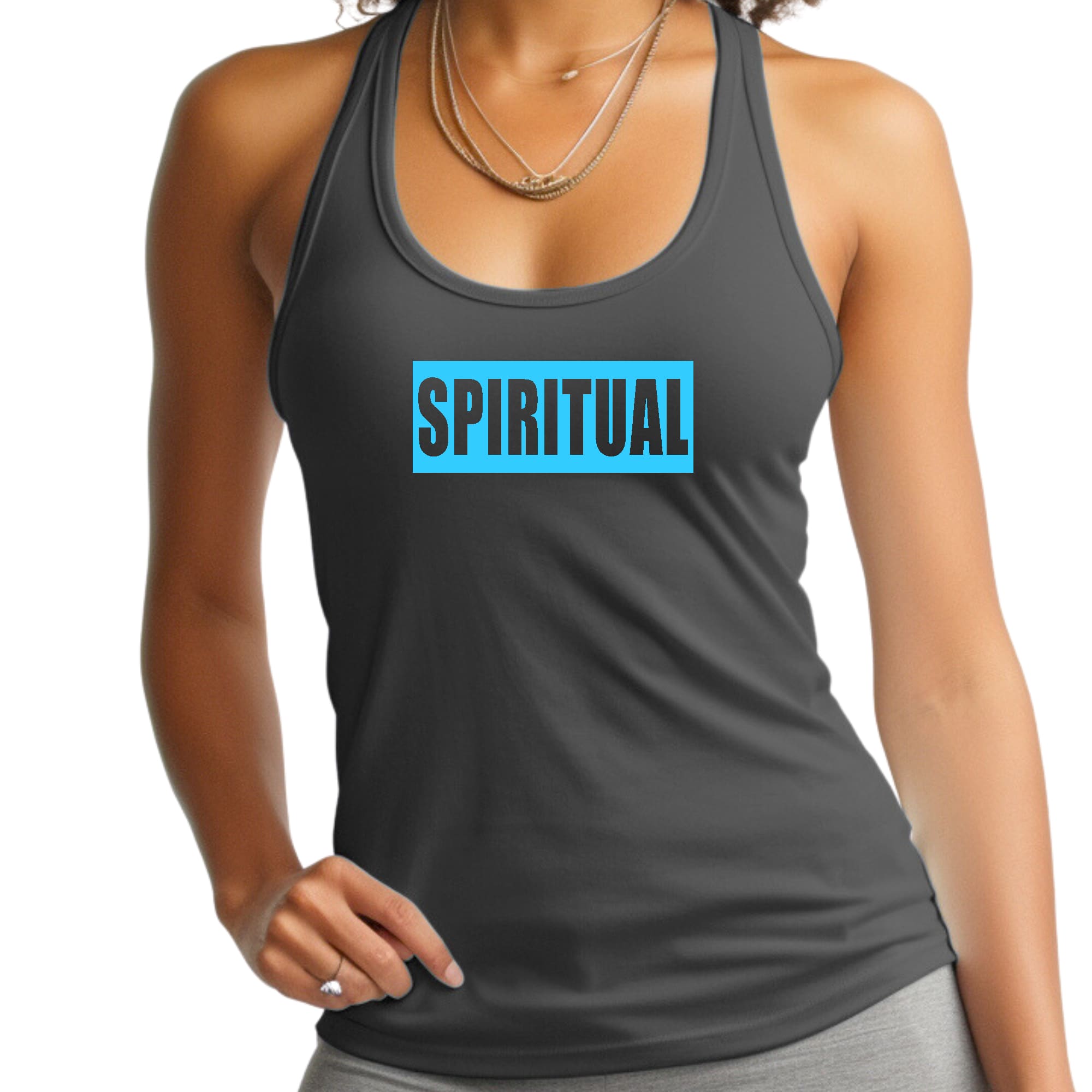 Womens Fitness Tank Top Graphic T-shirt - Spiritual Light Blue Print