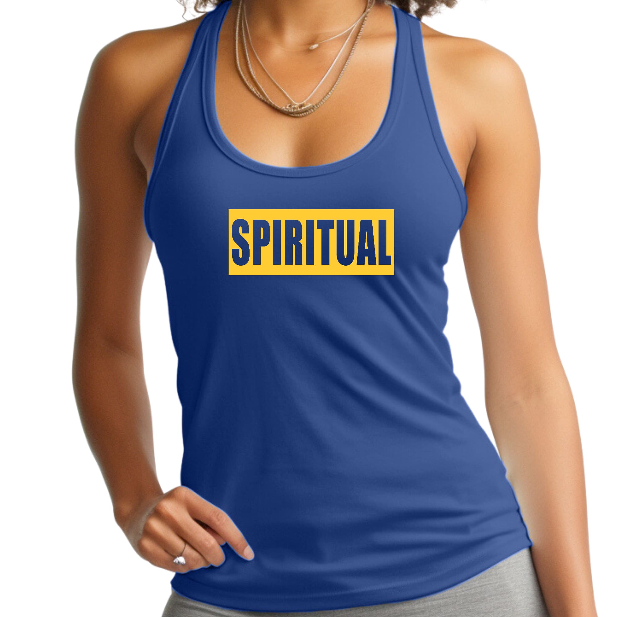Womens Fitness Tank Top Graphic T-shirt - Spiritual Yellow Gold