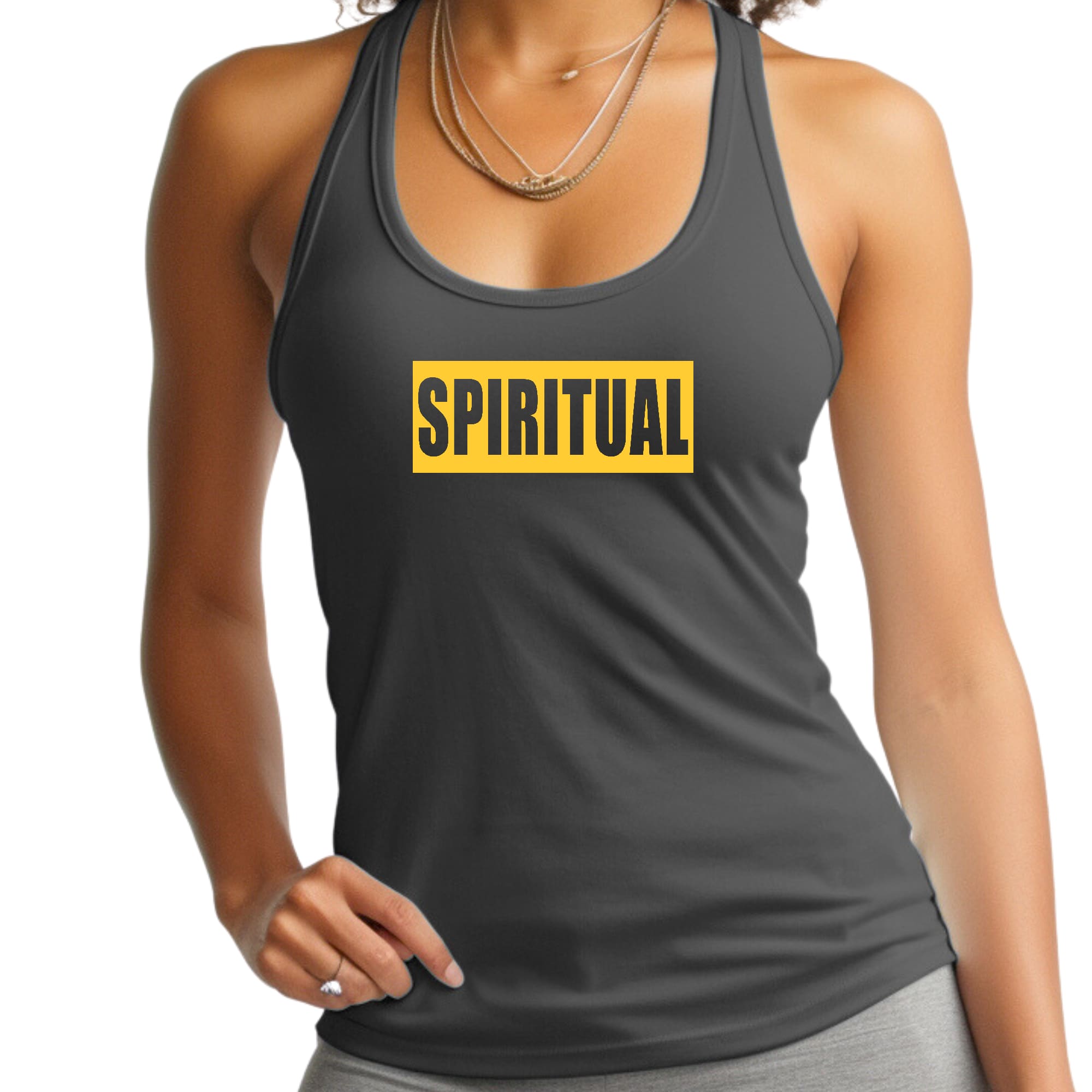 Womens Fitness Tank Top Graphic T-shirt - Spiritual Yellow Gold