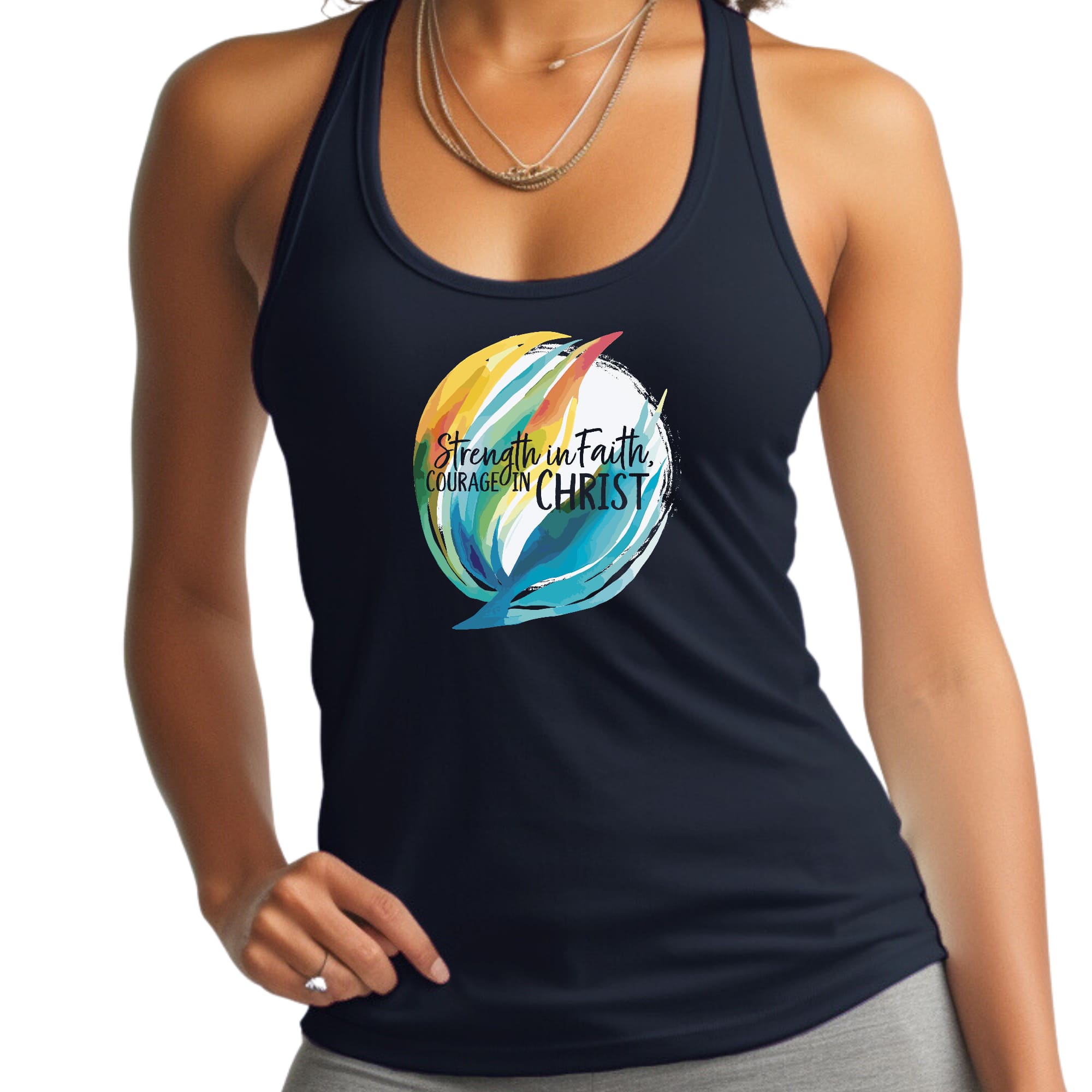 Womens Fitness Tank Top Graphic T-shirt Strength in Faith - Courage