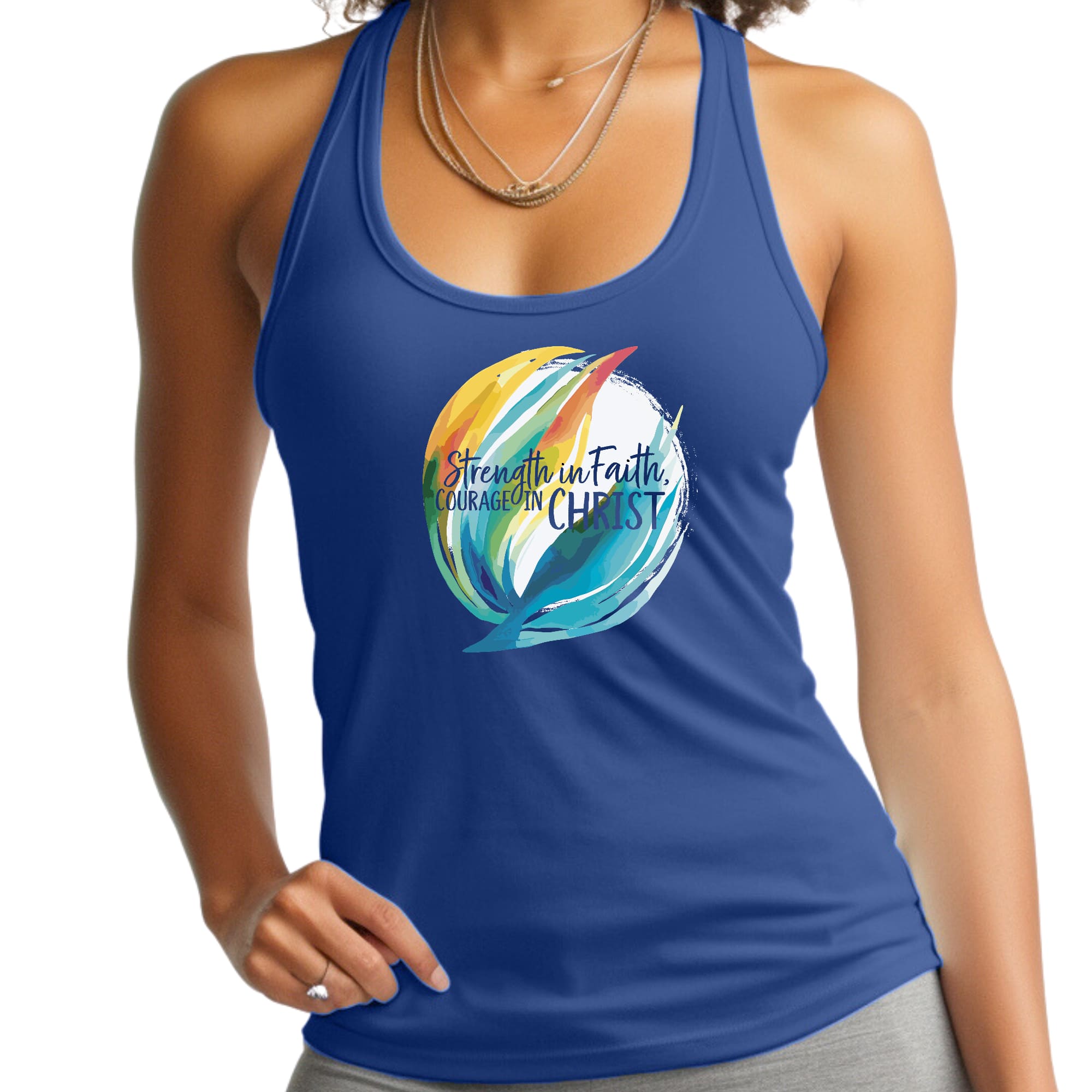Womens Fitness Tank Top Graphic T-shirt Strength in Faith - Courage