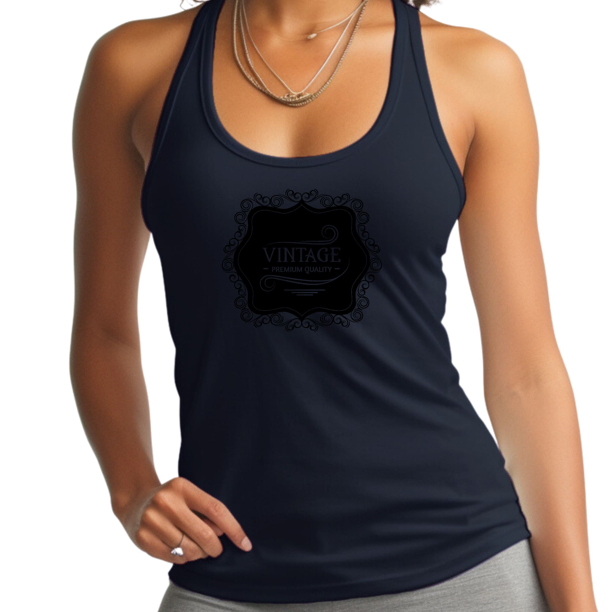 Womens Fitness Tank Top Graphic T-shirt Vintage Premium Quality Black
