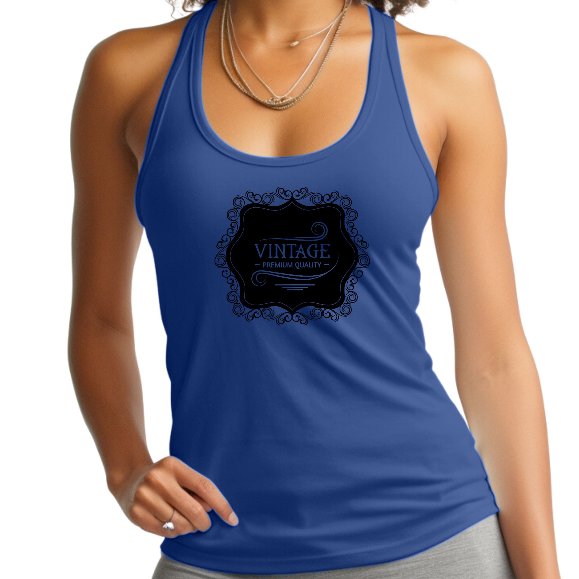 Womens Fitness Tank Top Graphic T-shirt Vintage Premium Quality Black