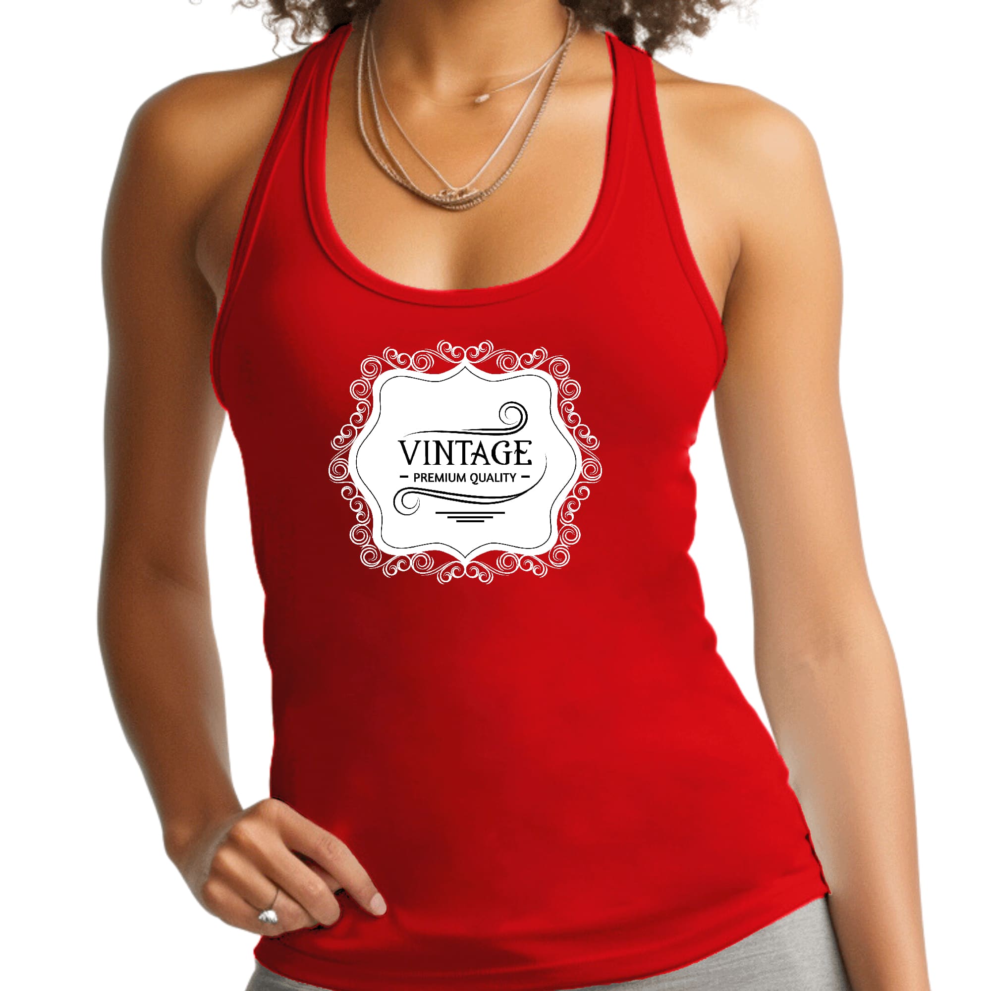 Womens Fitness Tank Top Graphic T-shirt Vintage Premium Quality White