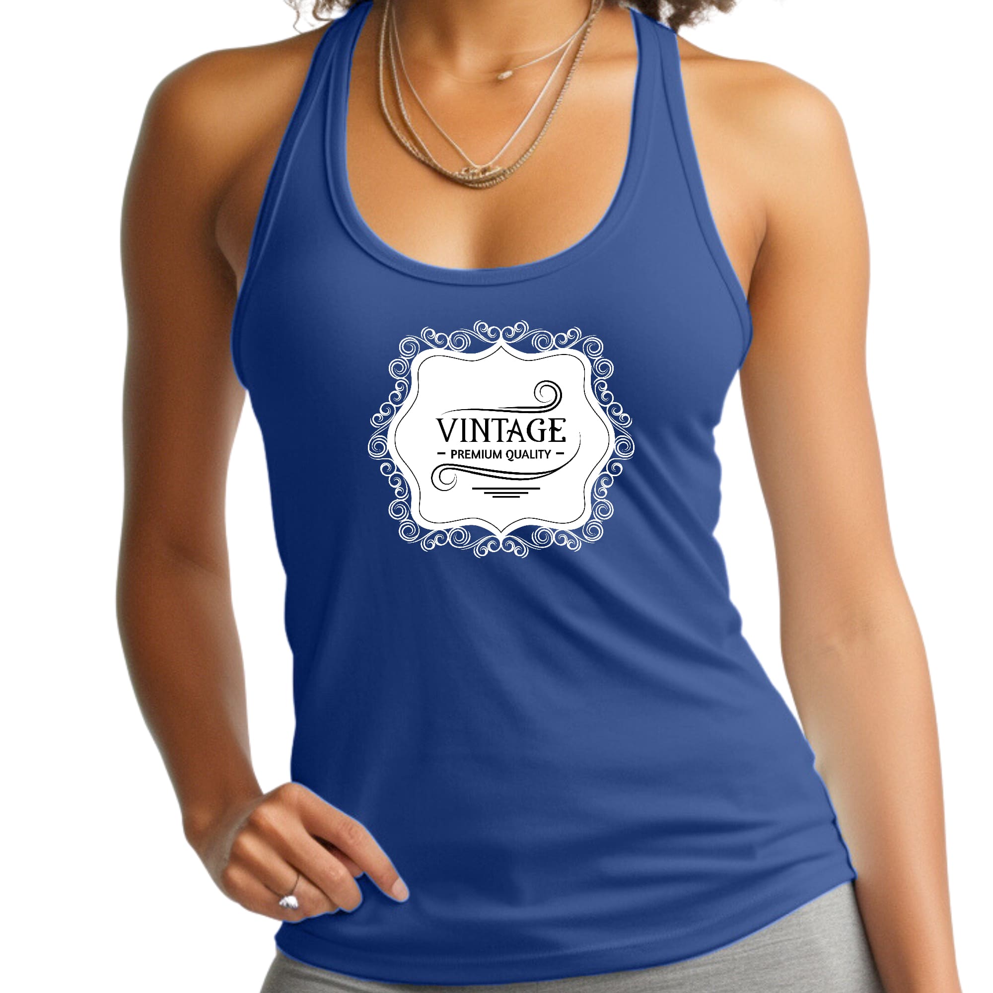 Womens Fitness Tank Top Graphic T-shirt Vintage Premium Quality White