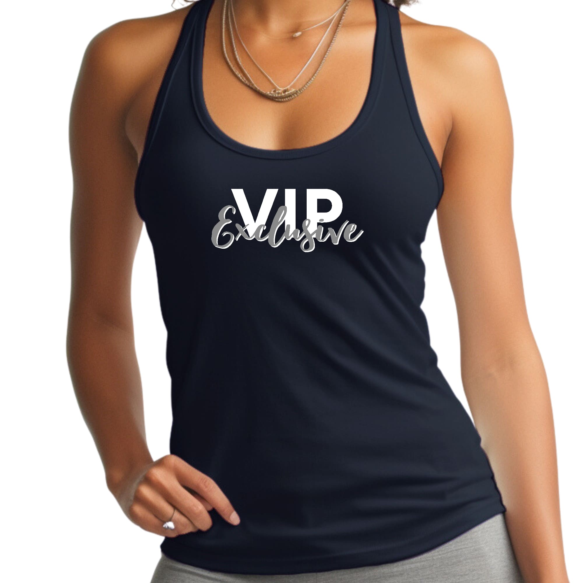 Womens Fitness Tank Top Graphic T-shirt Vip Exclusive Grey and White