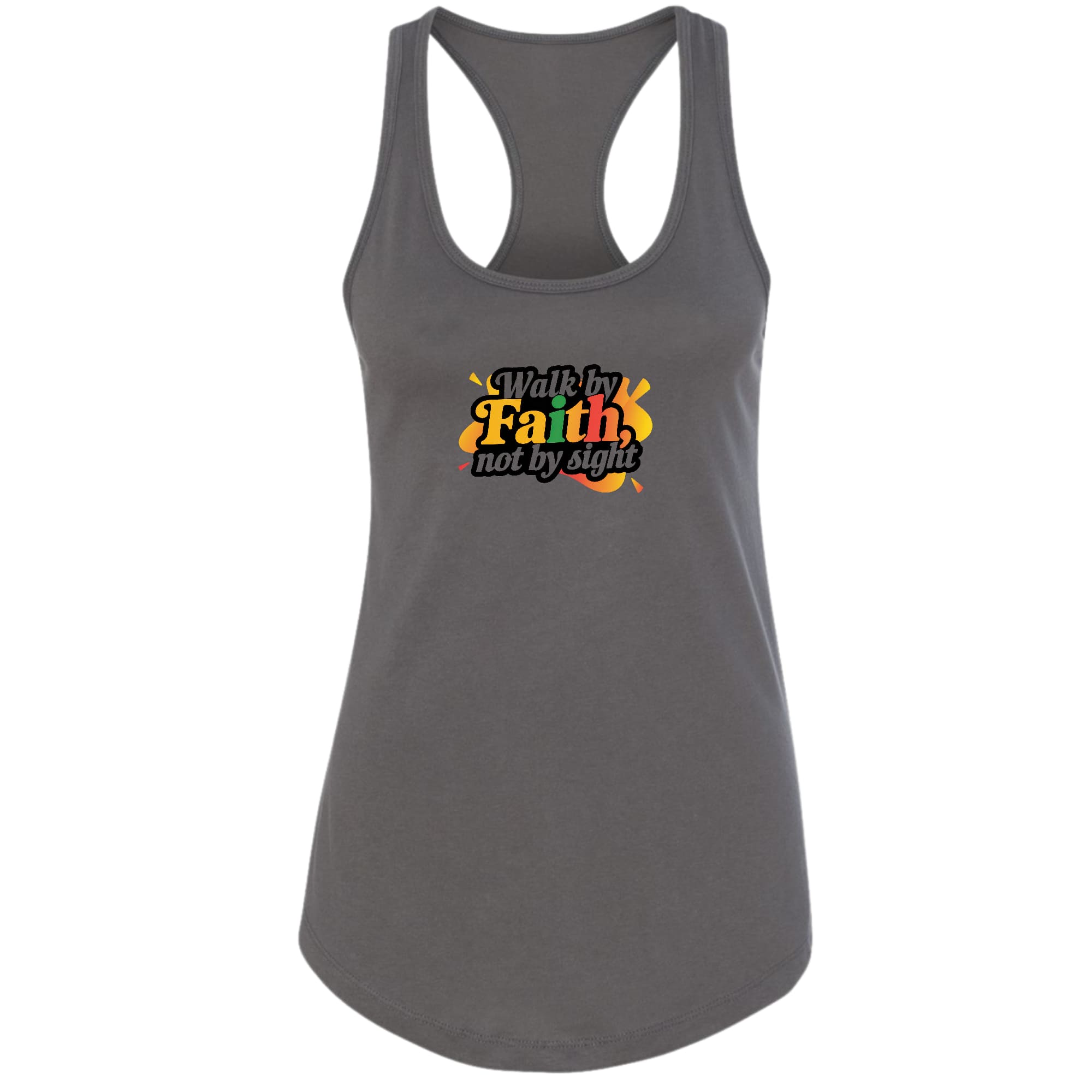 Womens Fitness Tank Top Graphic T-shirt - Walk by Faith - not by Sight