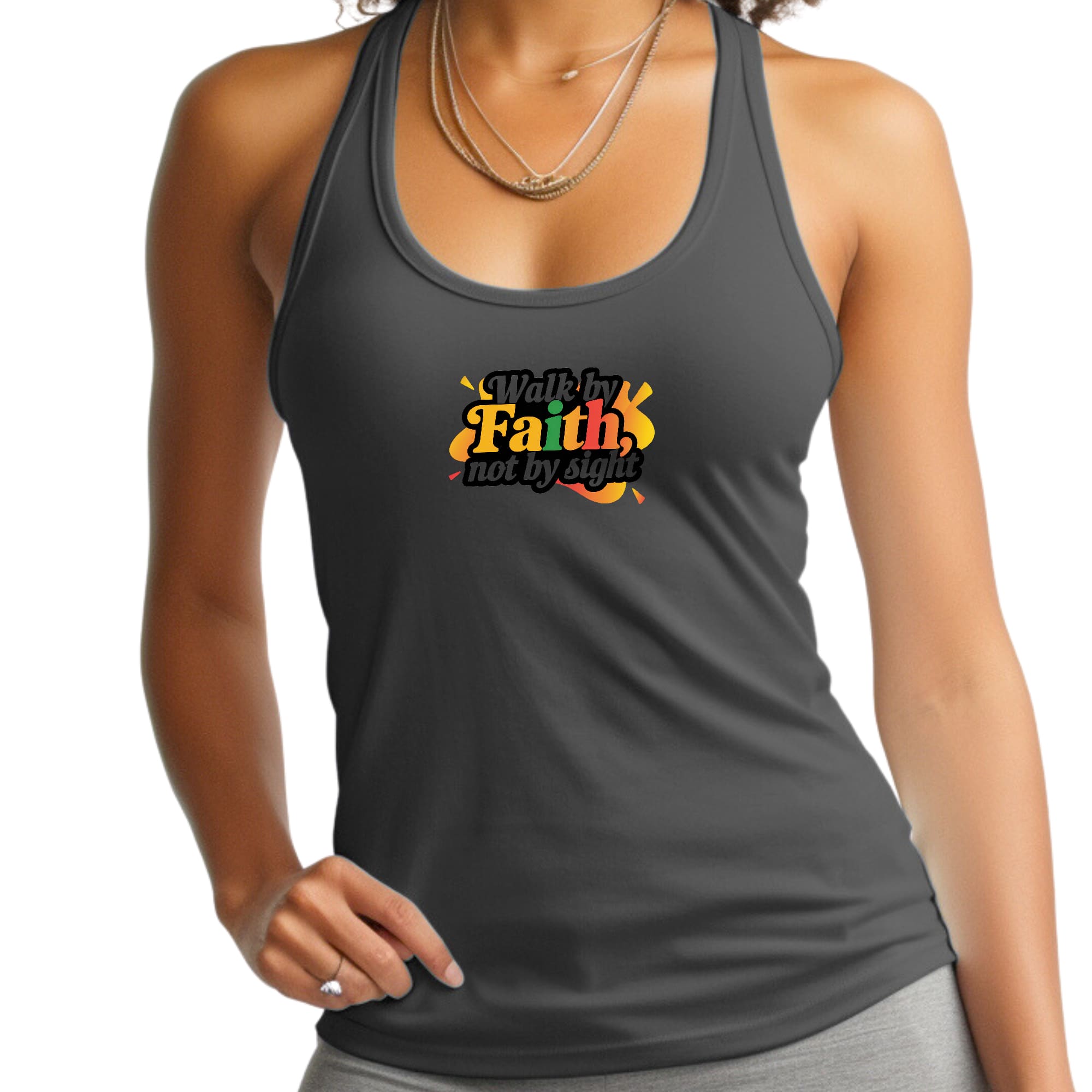 Womens Fitness Tank Top Graphic T-shirt - Walk by Faith - not by Sight