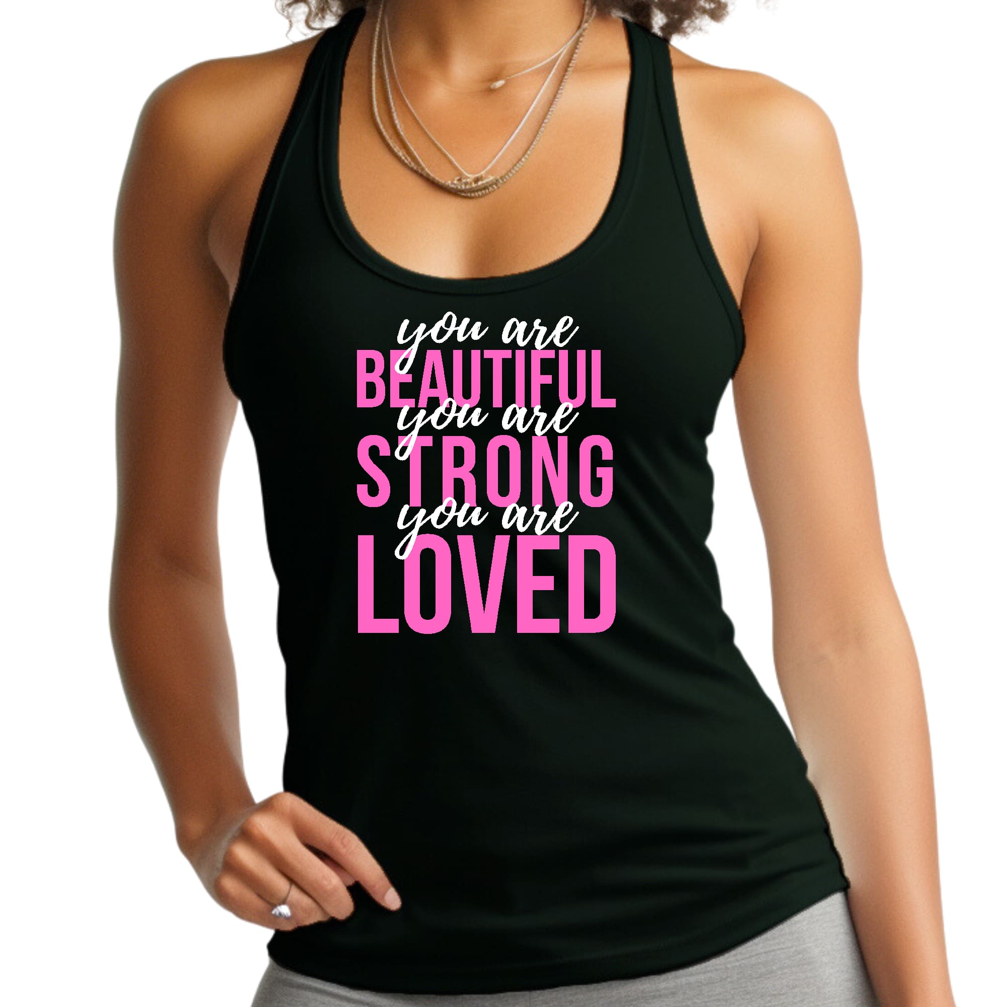 Womens Fitness Tank Top Graphic T-shirt you are Beautiful Strong