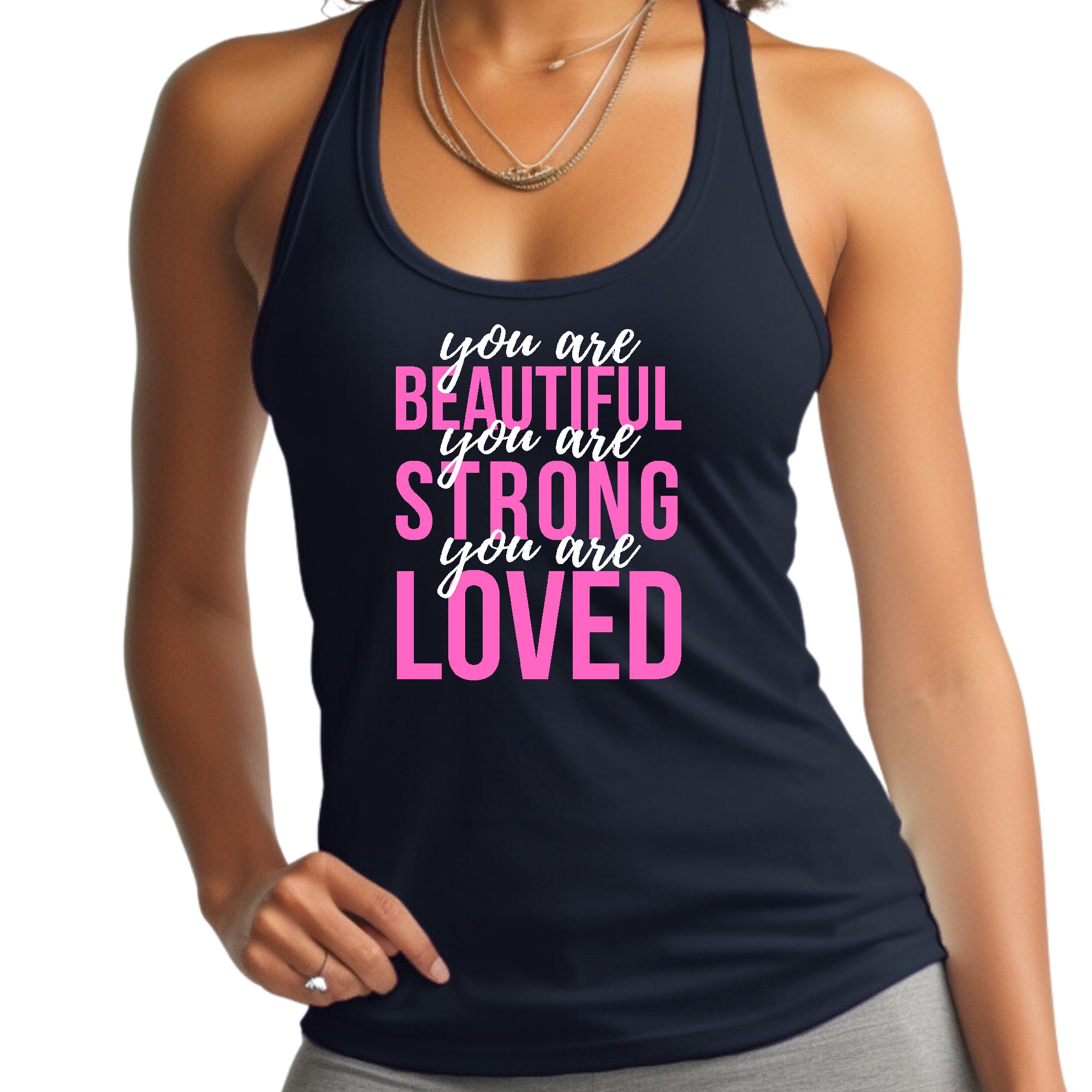Womens Fitness Tank Top Graphic T-shirt you are Beautiful Strong