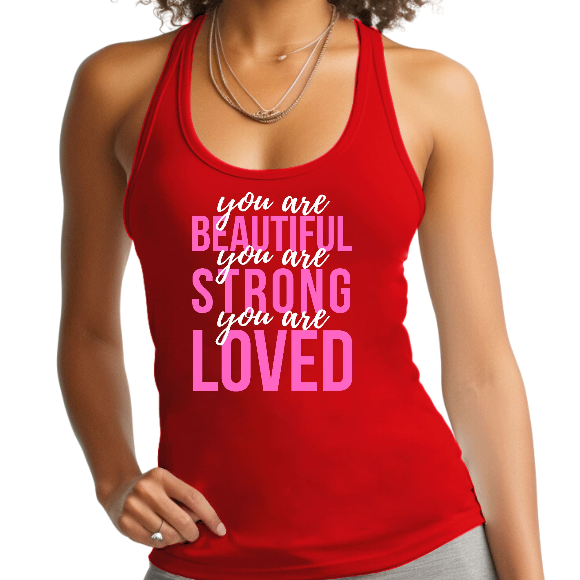 Womens Fitness Tank Top Graphic T-shirt you are Beautiful Strong