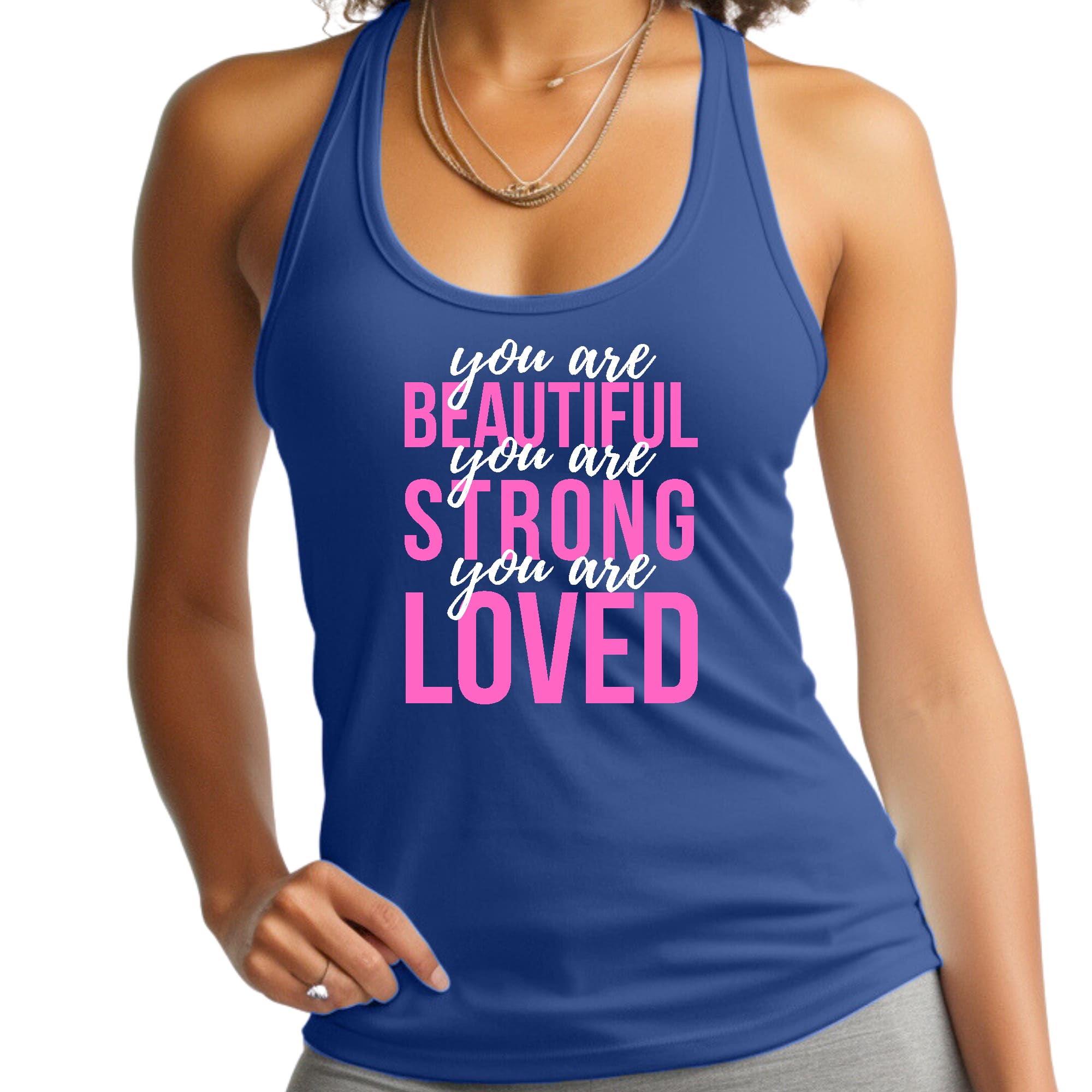 Womens Fitness Tank Top Graphic T-shirt you are Beautiful Strong
