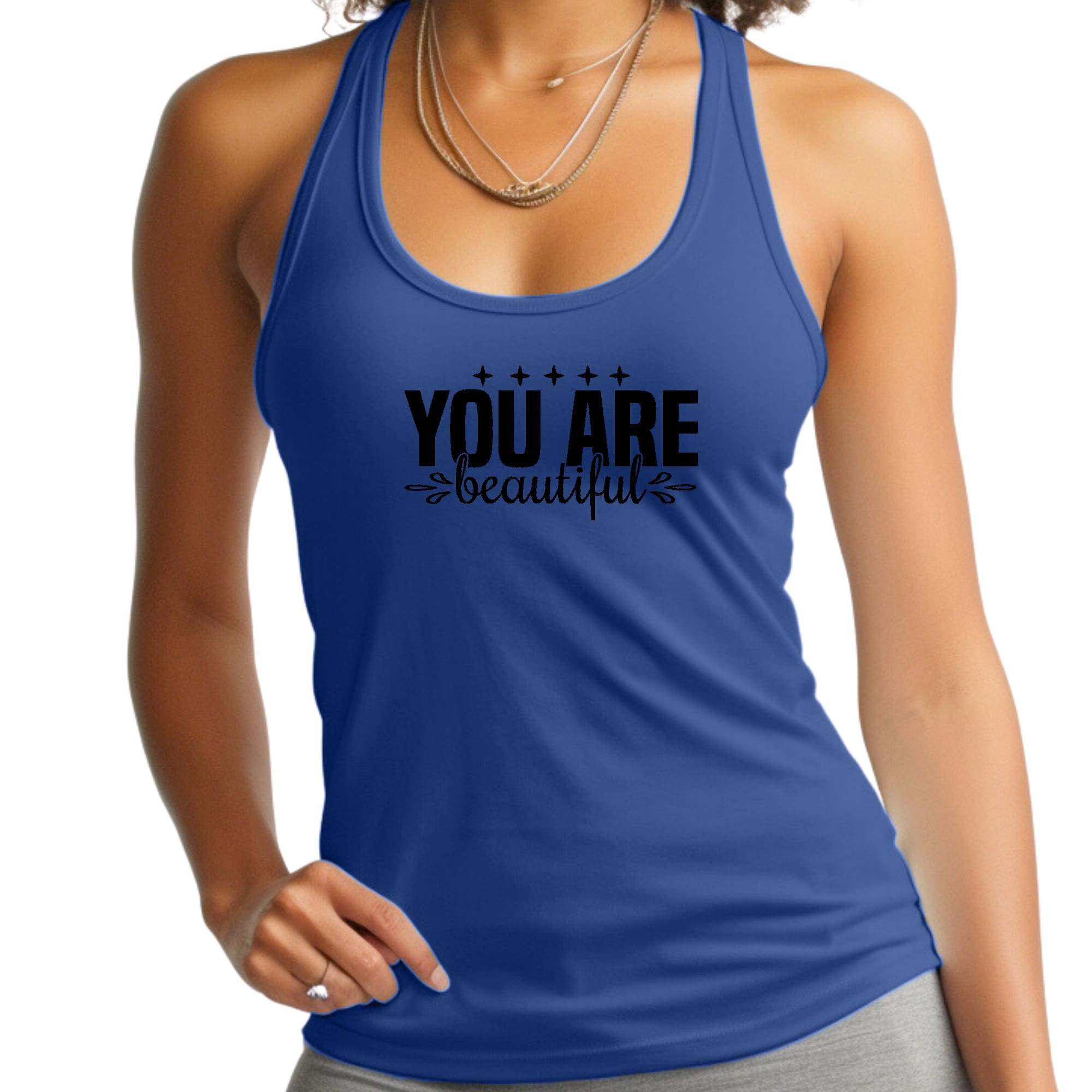 Womens Fitness Tank Top Graphic T-shirt - you are Beautiful -