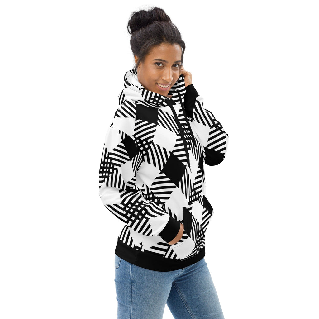 Womens Graphic Hoodie - Black and White Plaid Print